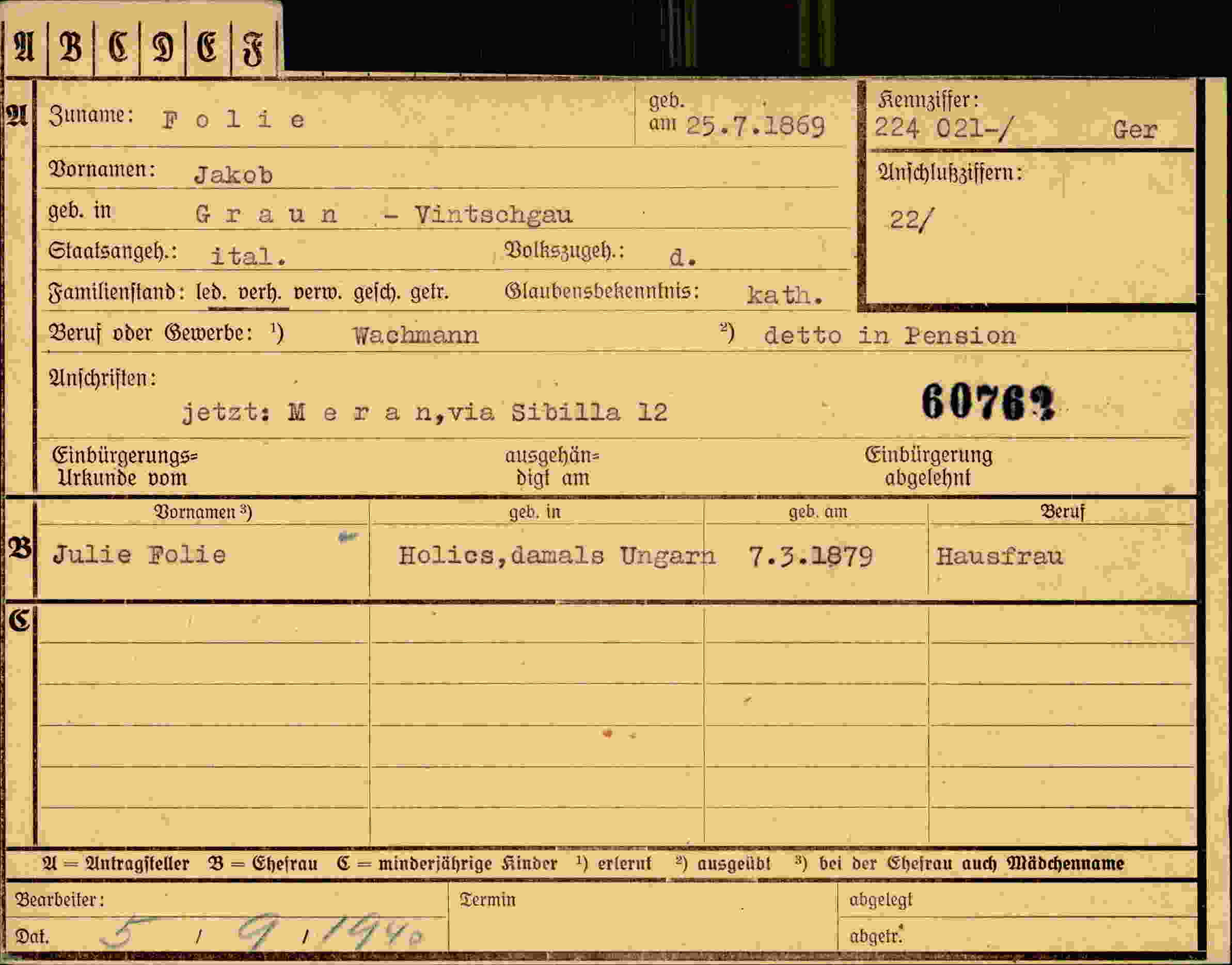 Dokument für Jakob Folie