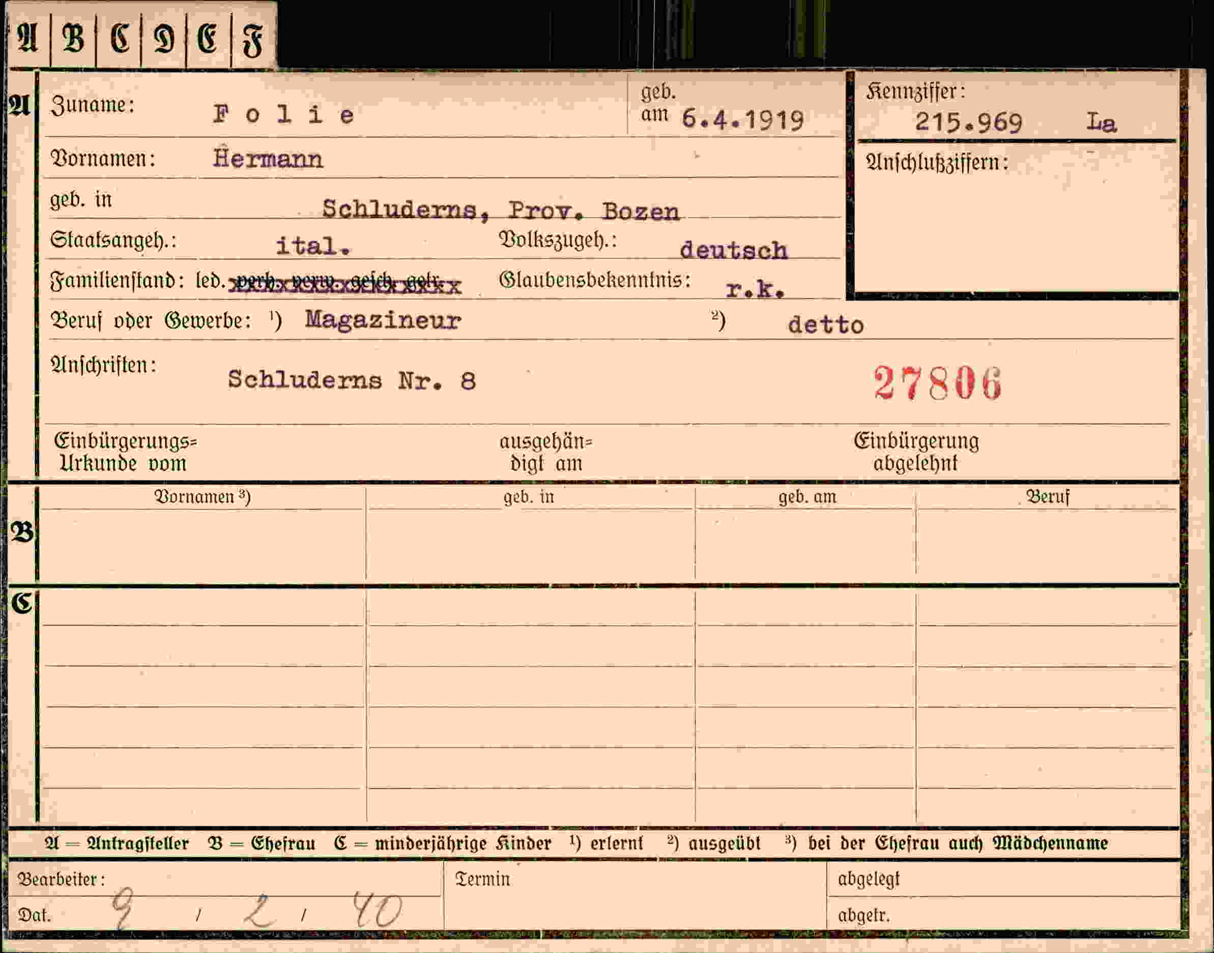 Dokument für Hermann Folie