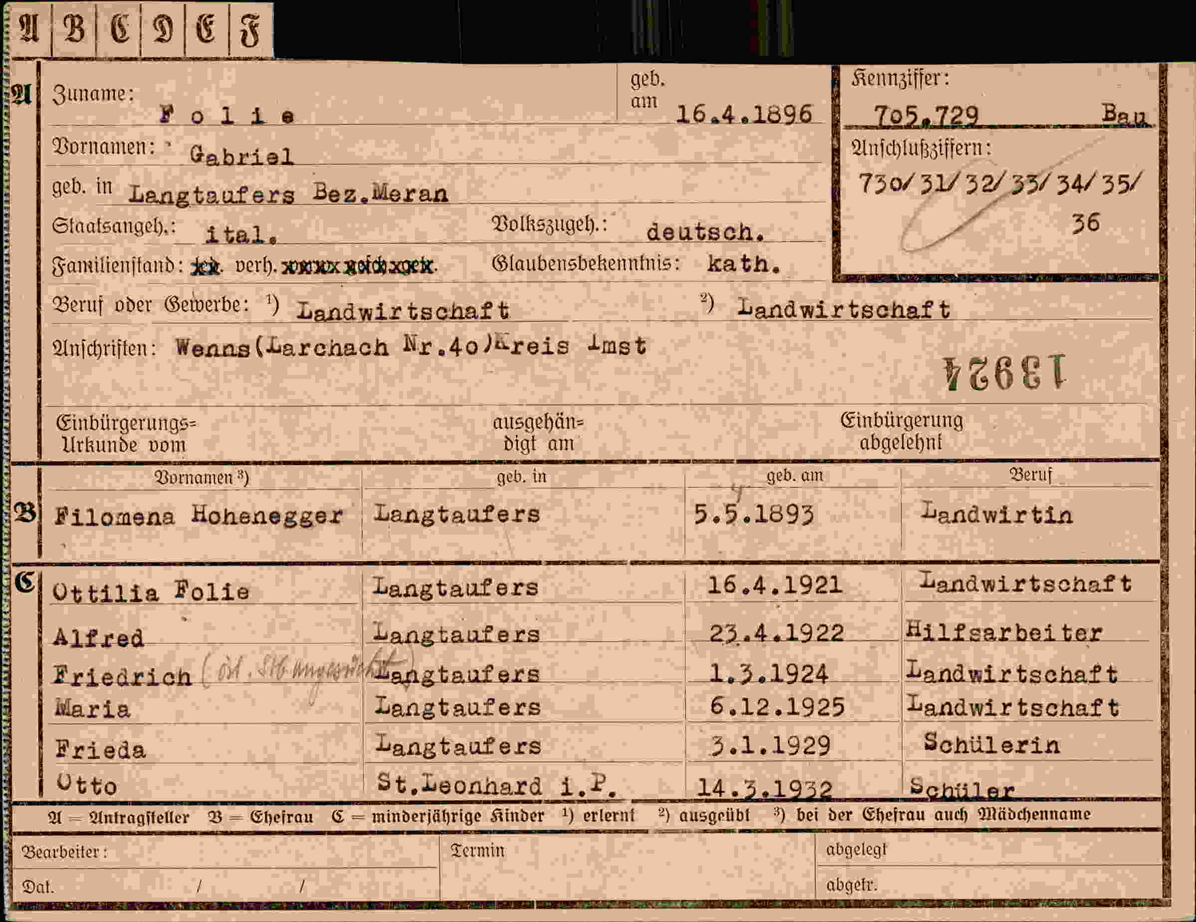 Dokument für Gabriel Folie