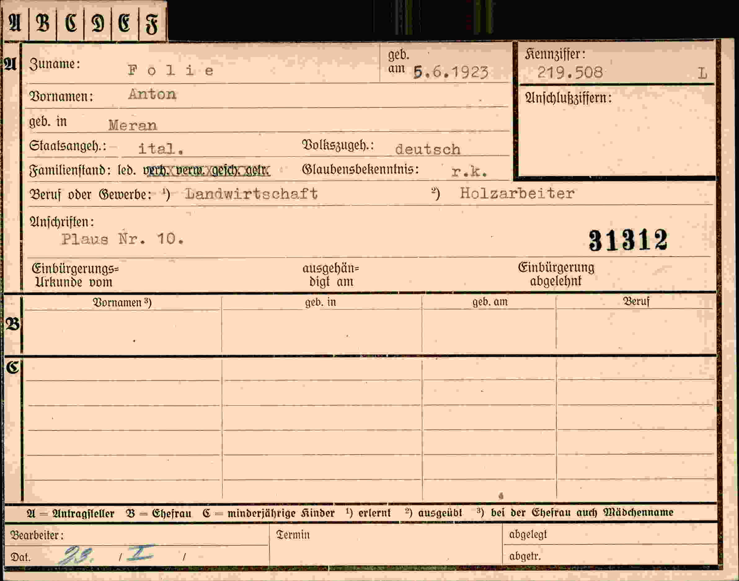 Dokument für Anton Folie