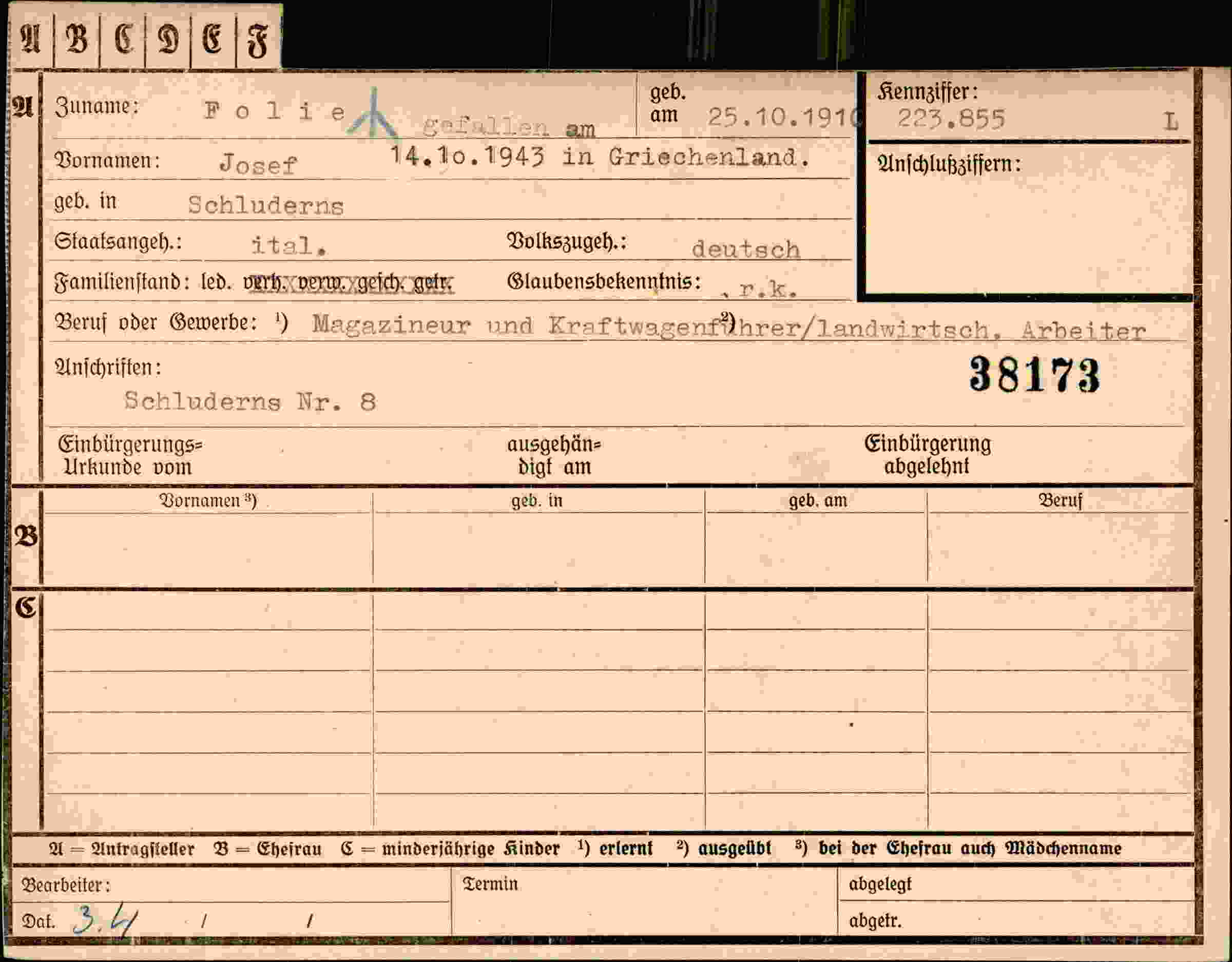 Vorderseite des Dokuments