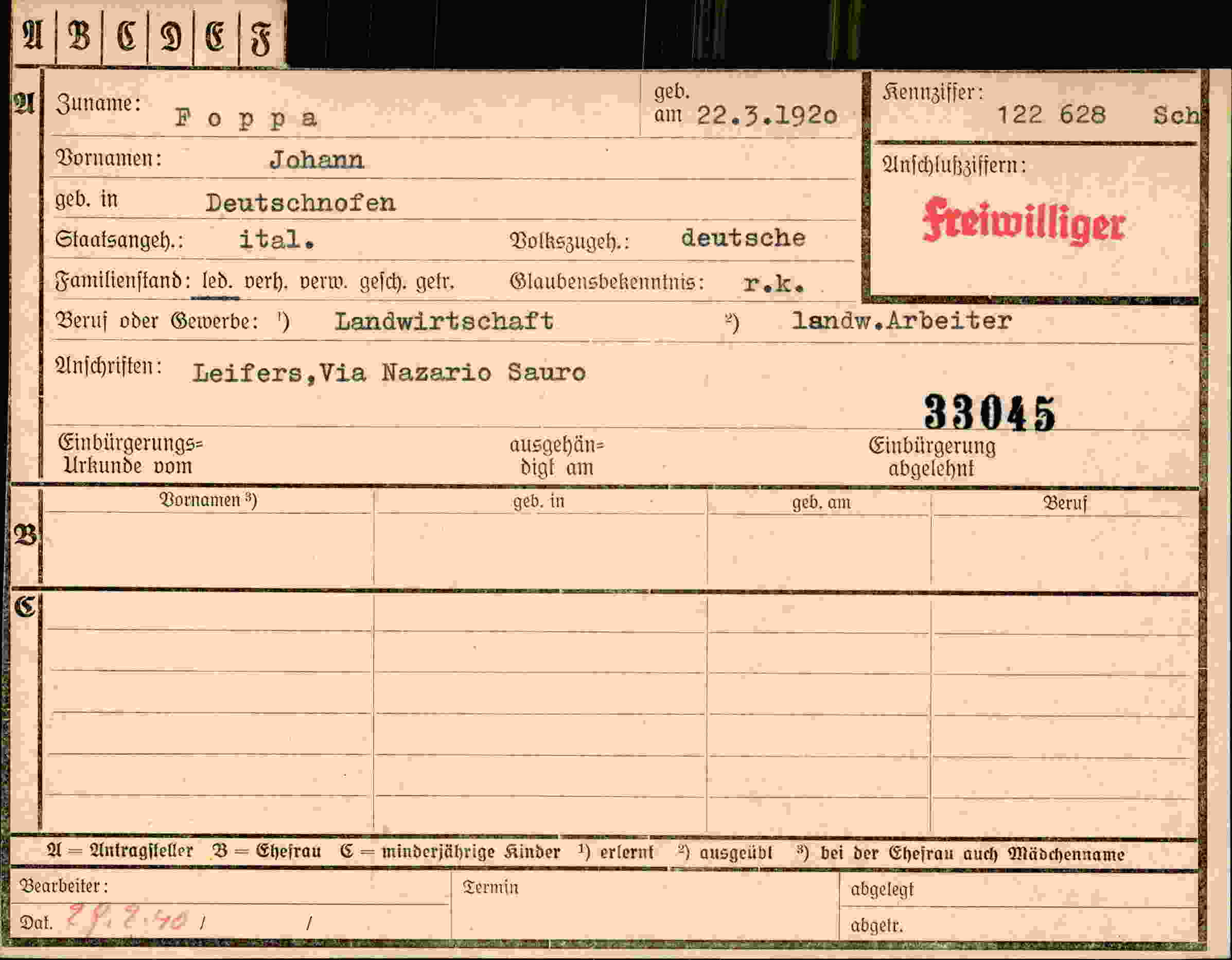 Vorderseite des Dokuments