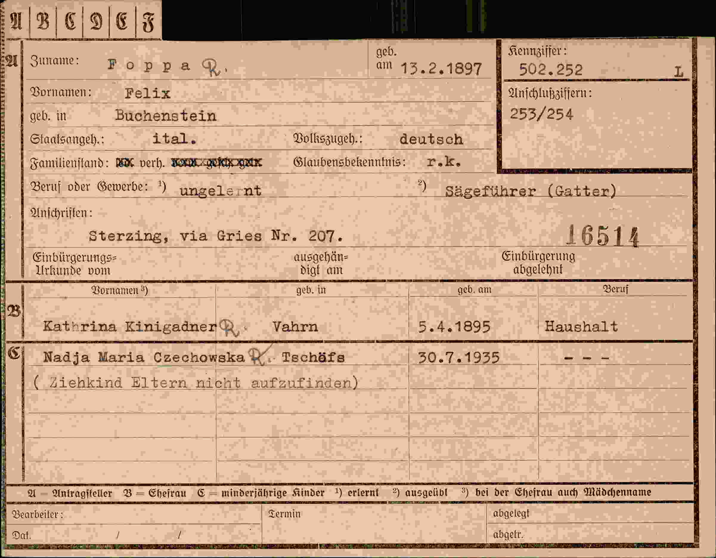 Vorderseite des Dokuments