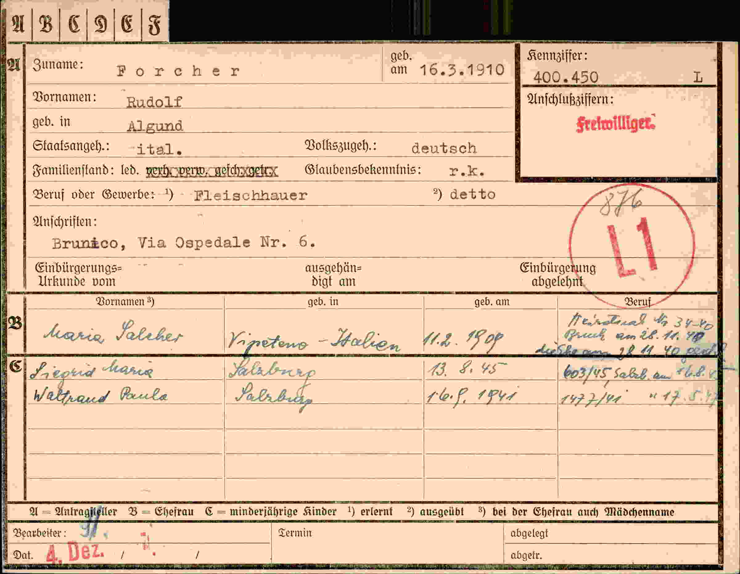 Dokument für Rudolf Forcher