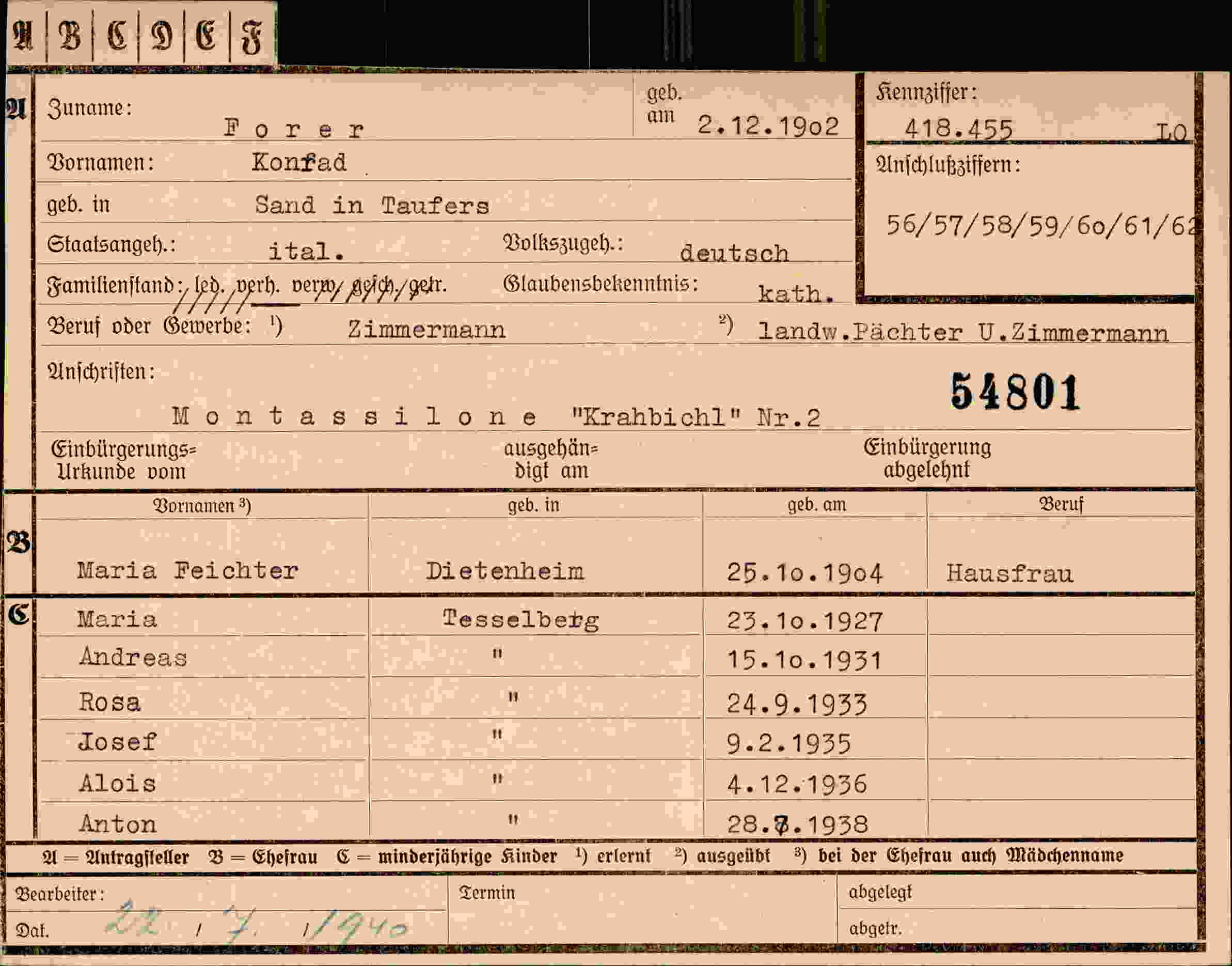 Vorderseite des Dokuments