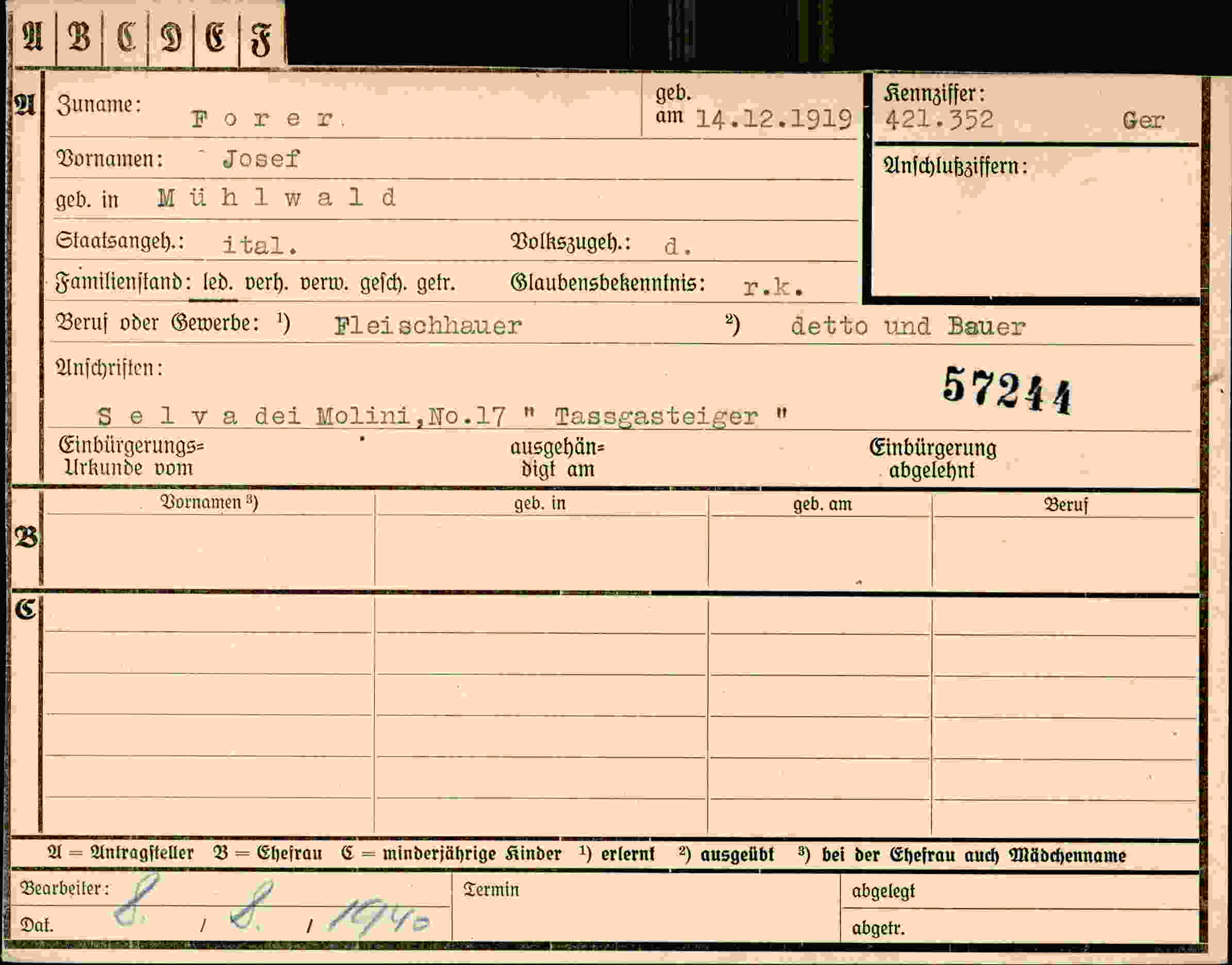 Dokument für Josef Forer