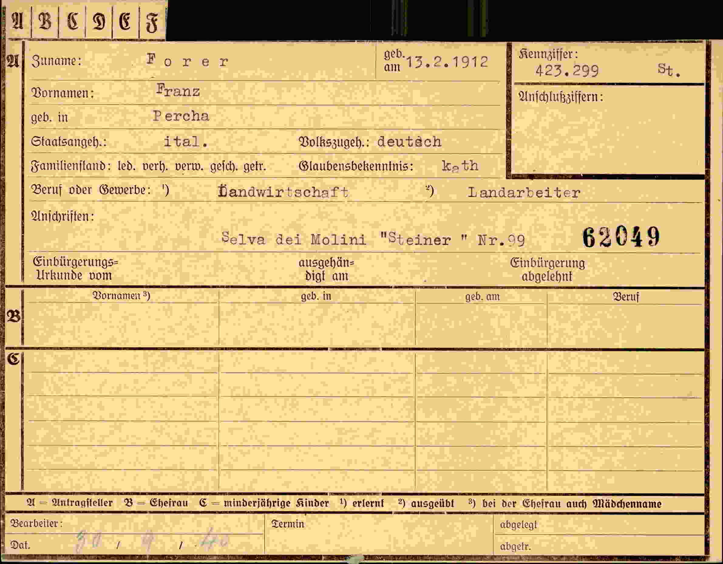 Dokument für Franz Forer