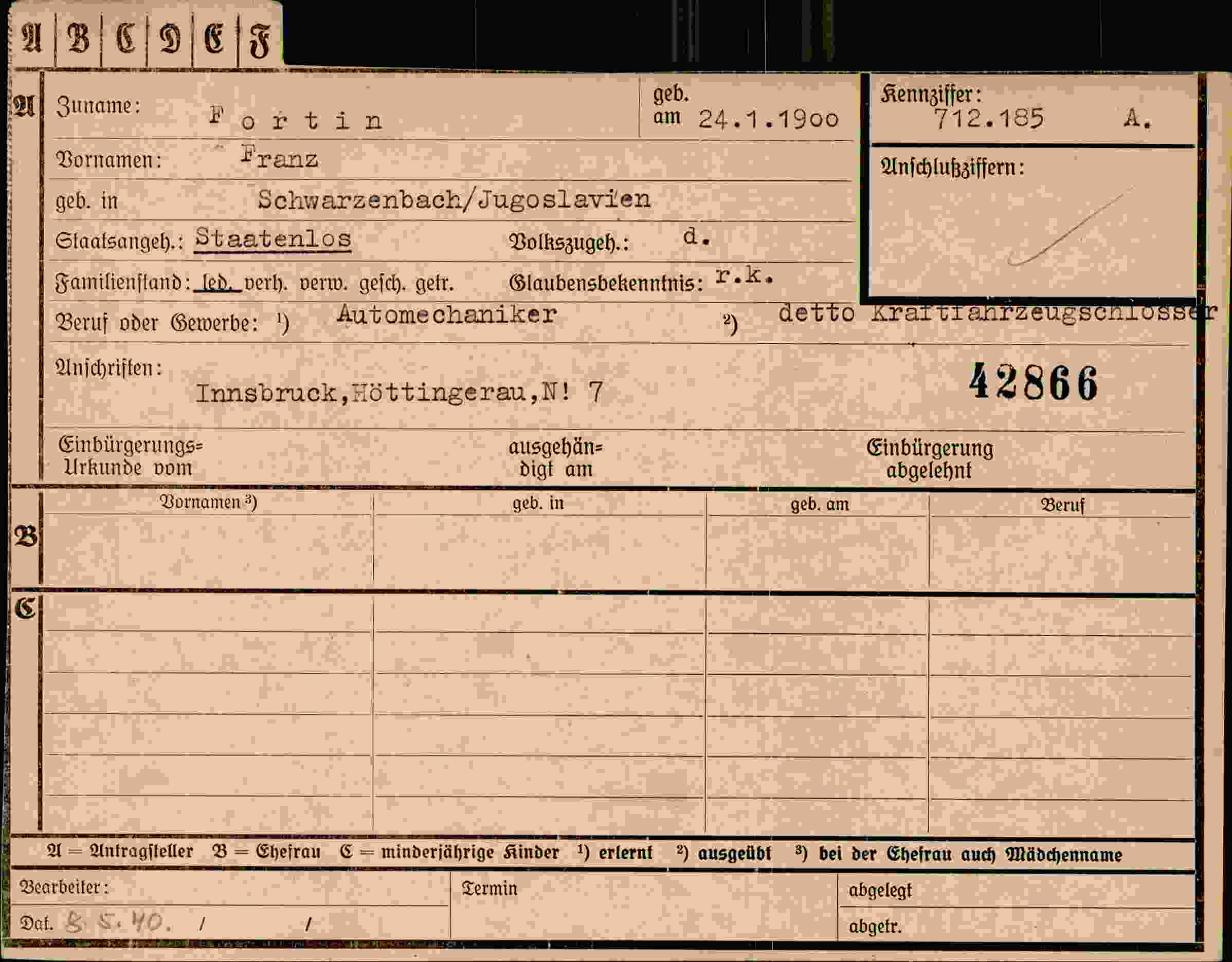 Dokument für Franz Fortin