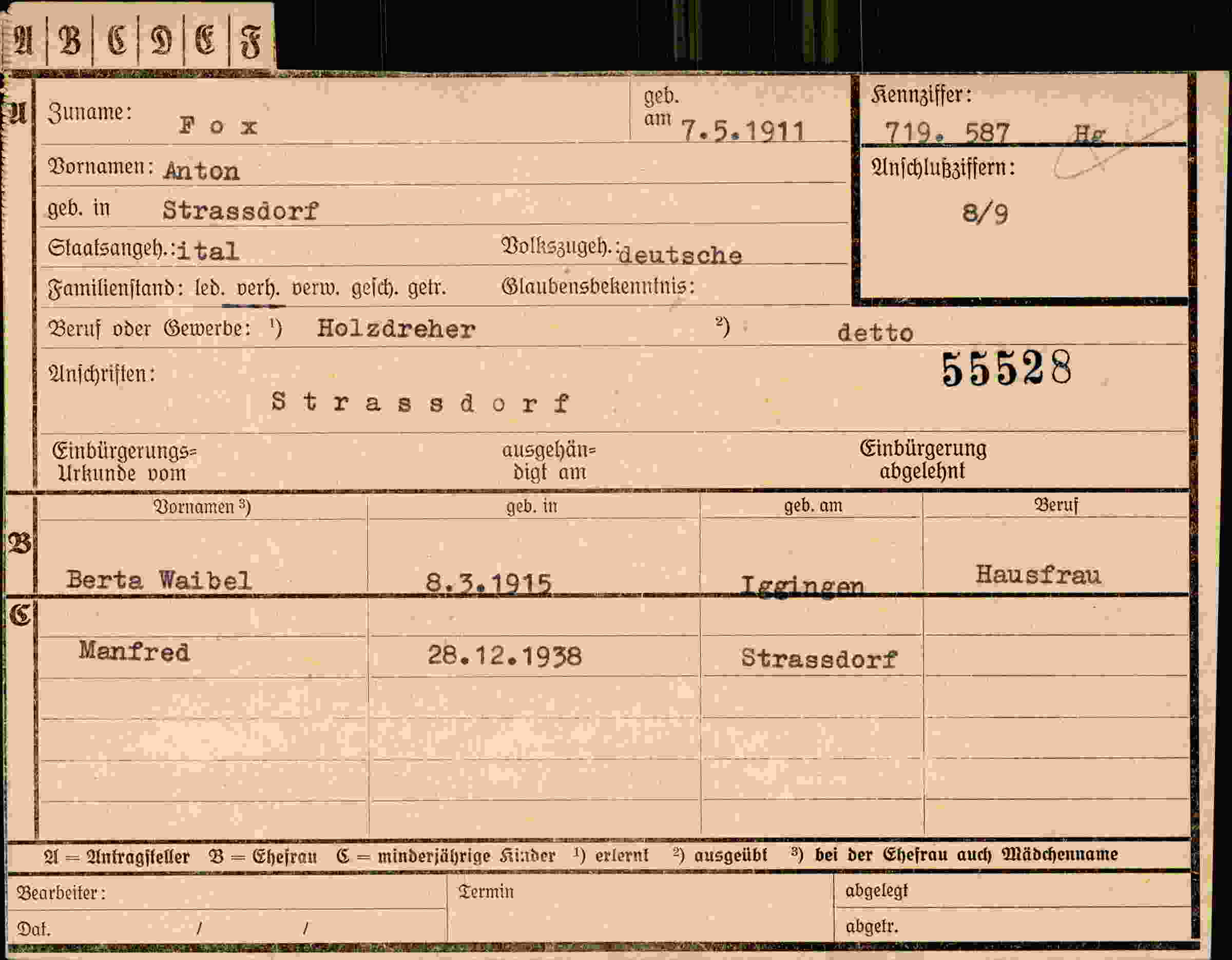 Dokument für Anton Fox