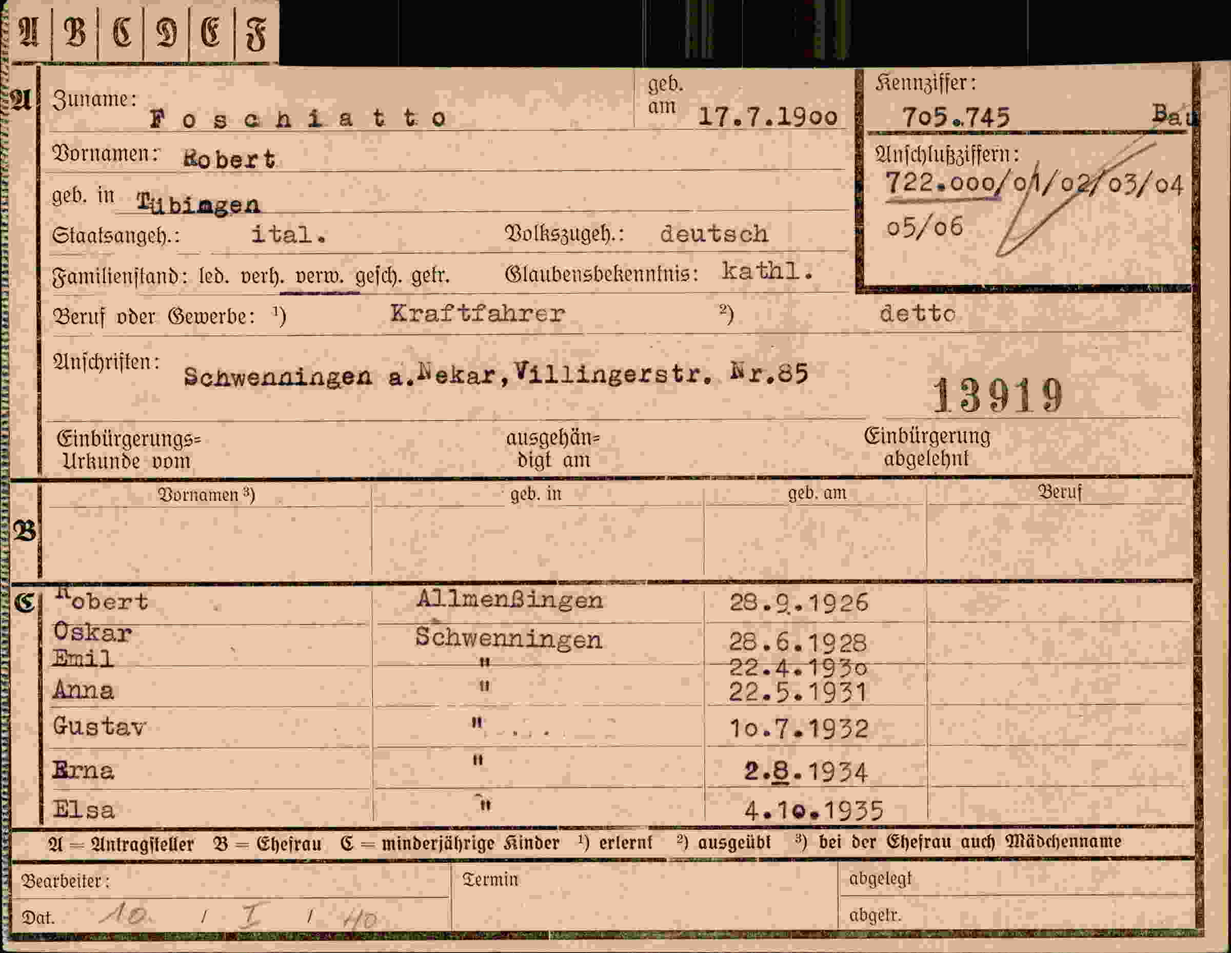 Dokument für Robert Foschiatto
