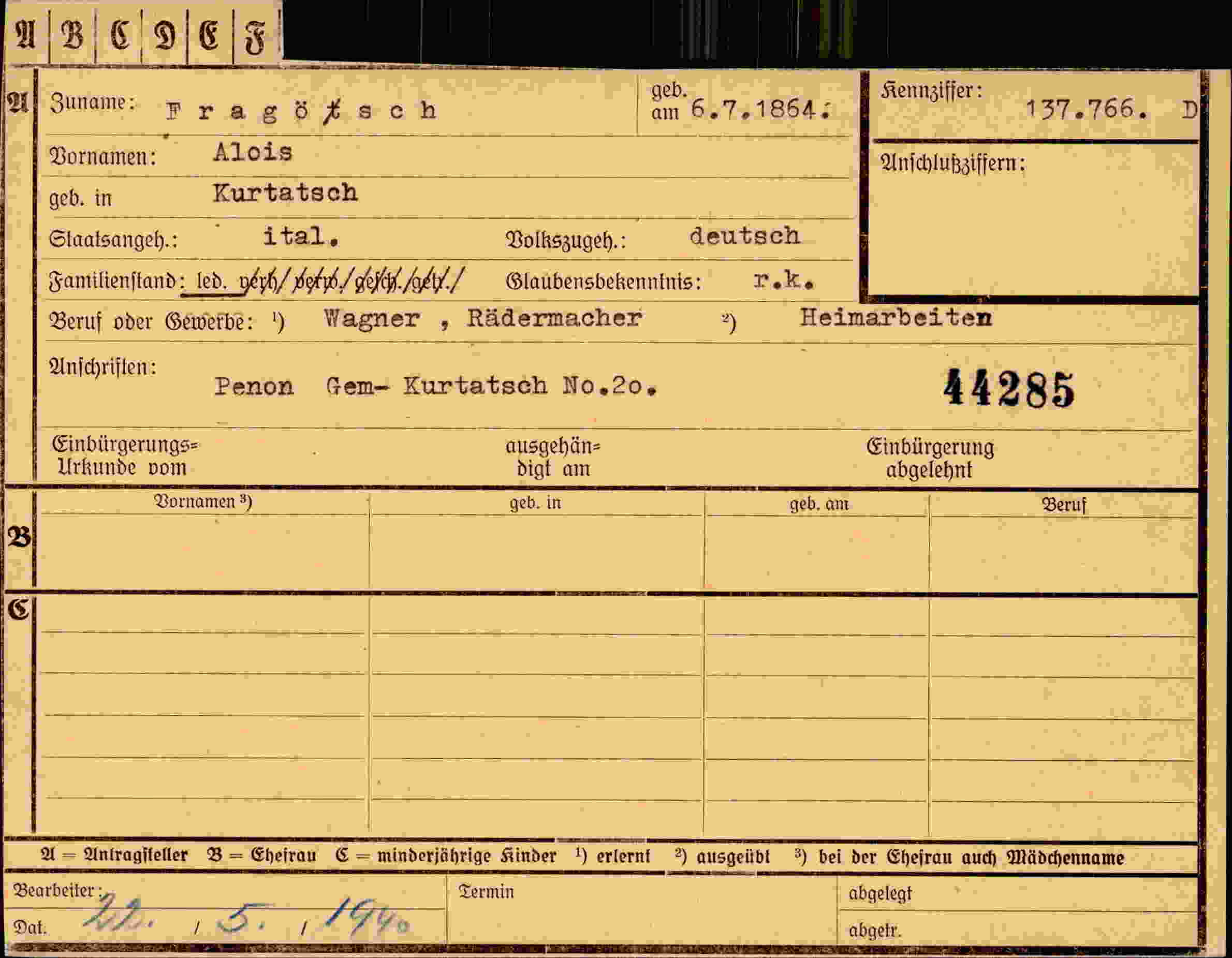 Dokument für Alois Fragöfisch