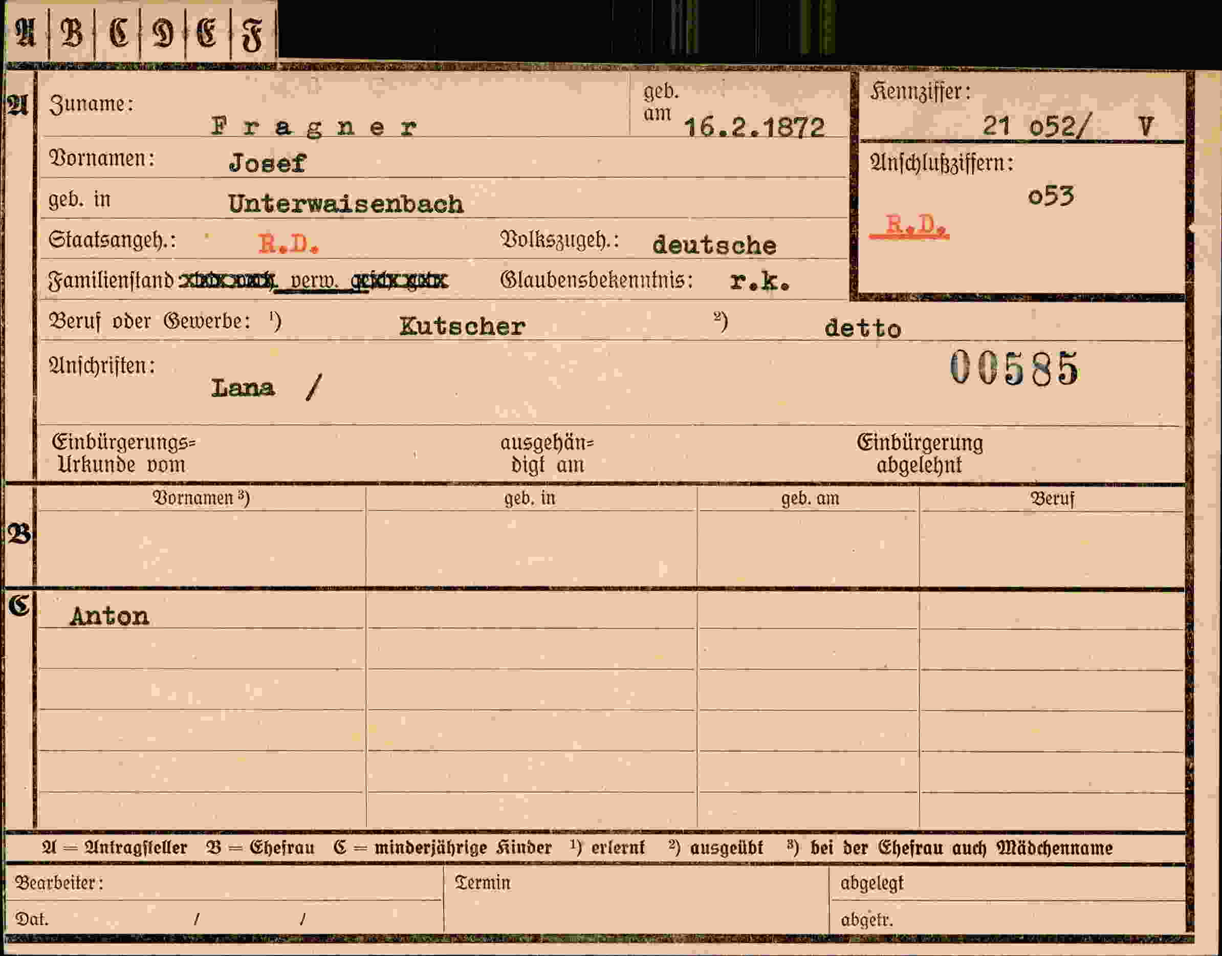 Dokument für Josef Fragner