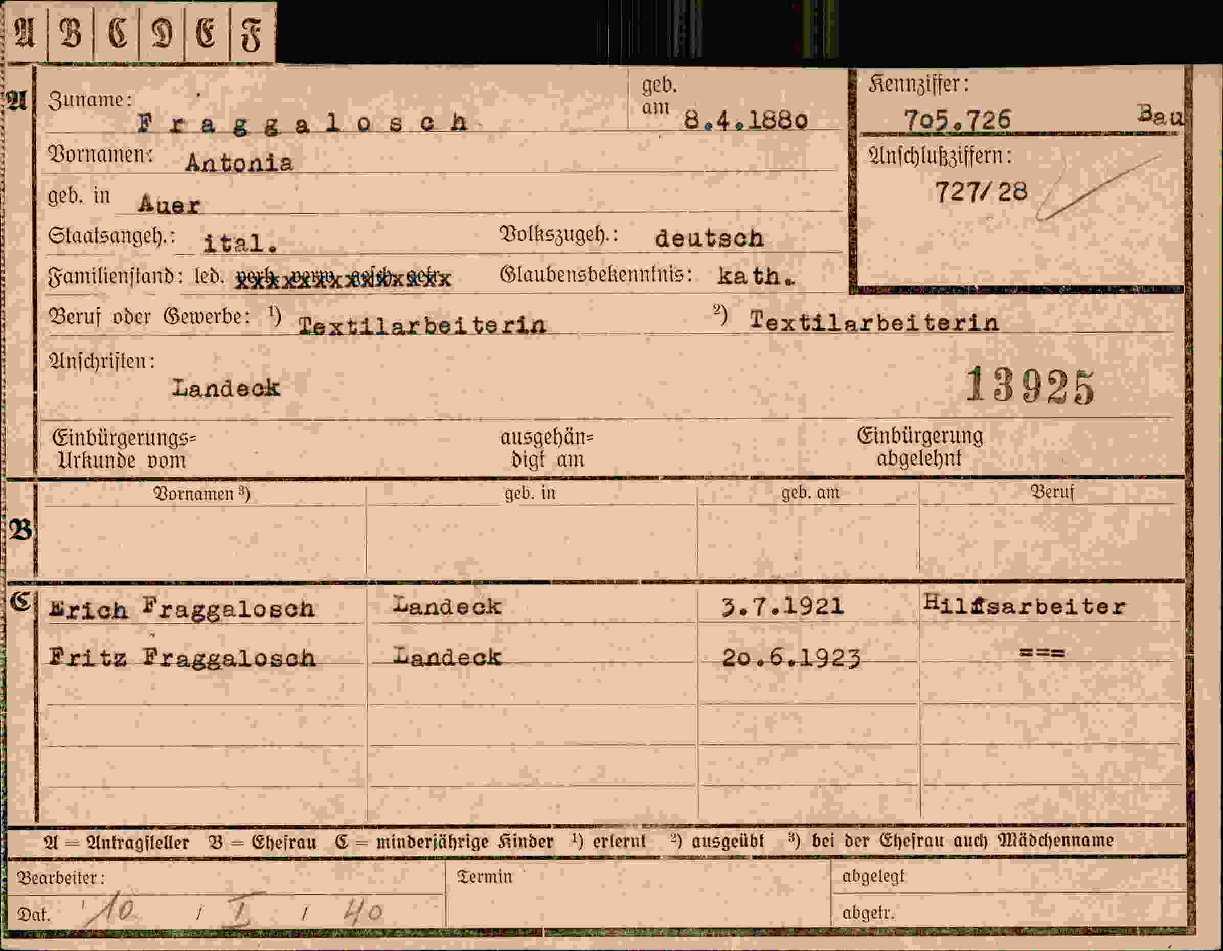 Dokument für Antonia Fraggalosch