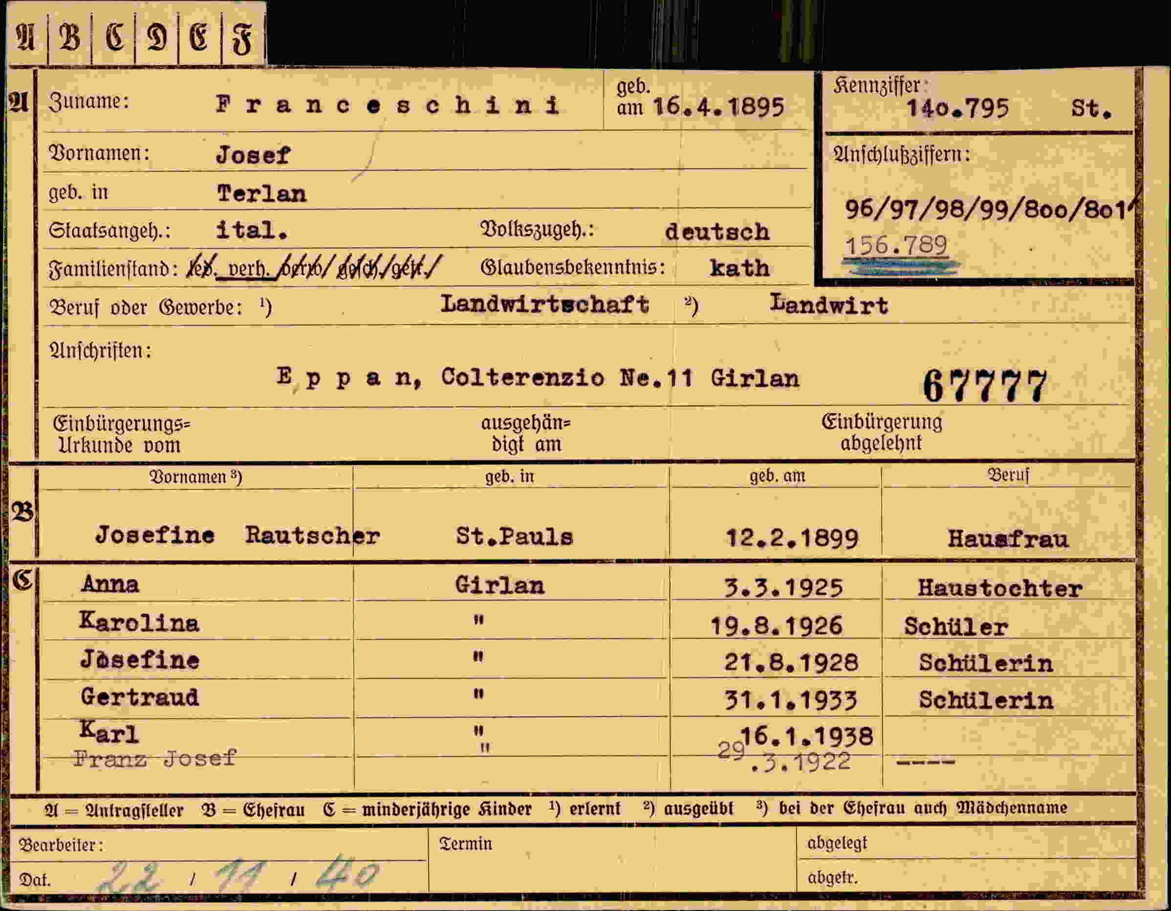 Vorderseite des Dokuments