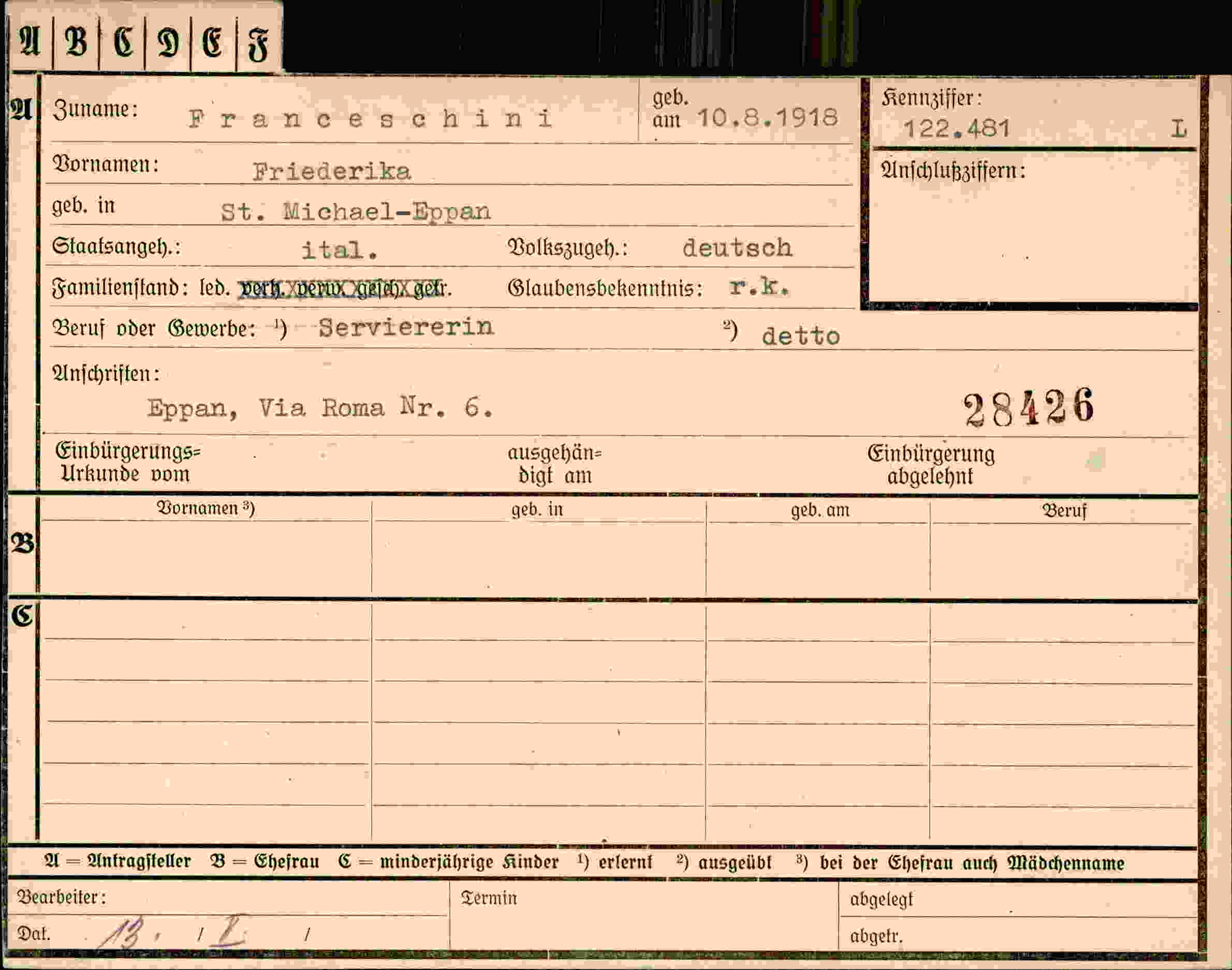 Dokument für Friederika Franceschini