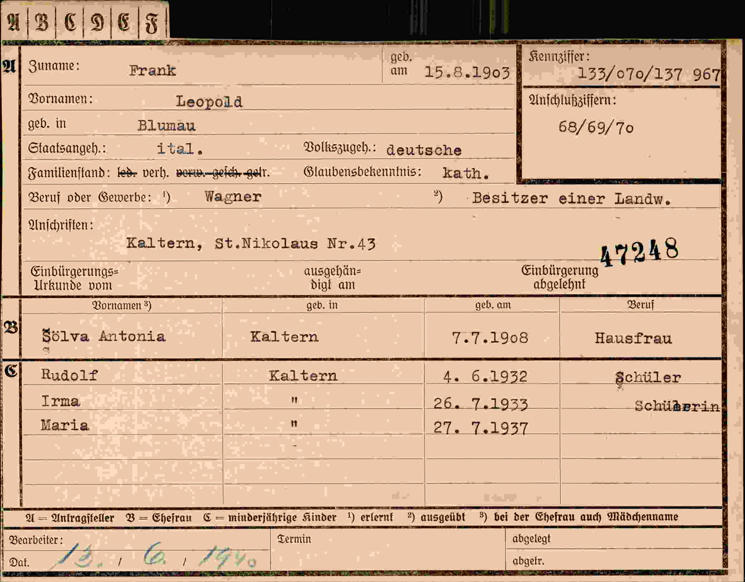 Dokument für Leopold Frank