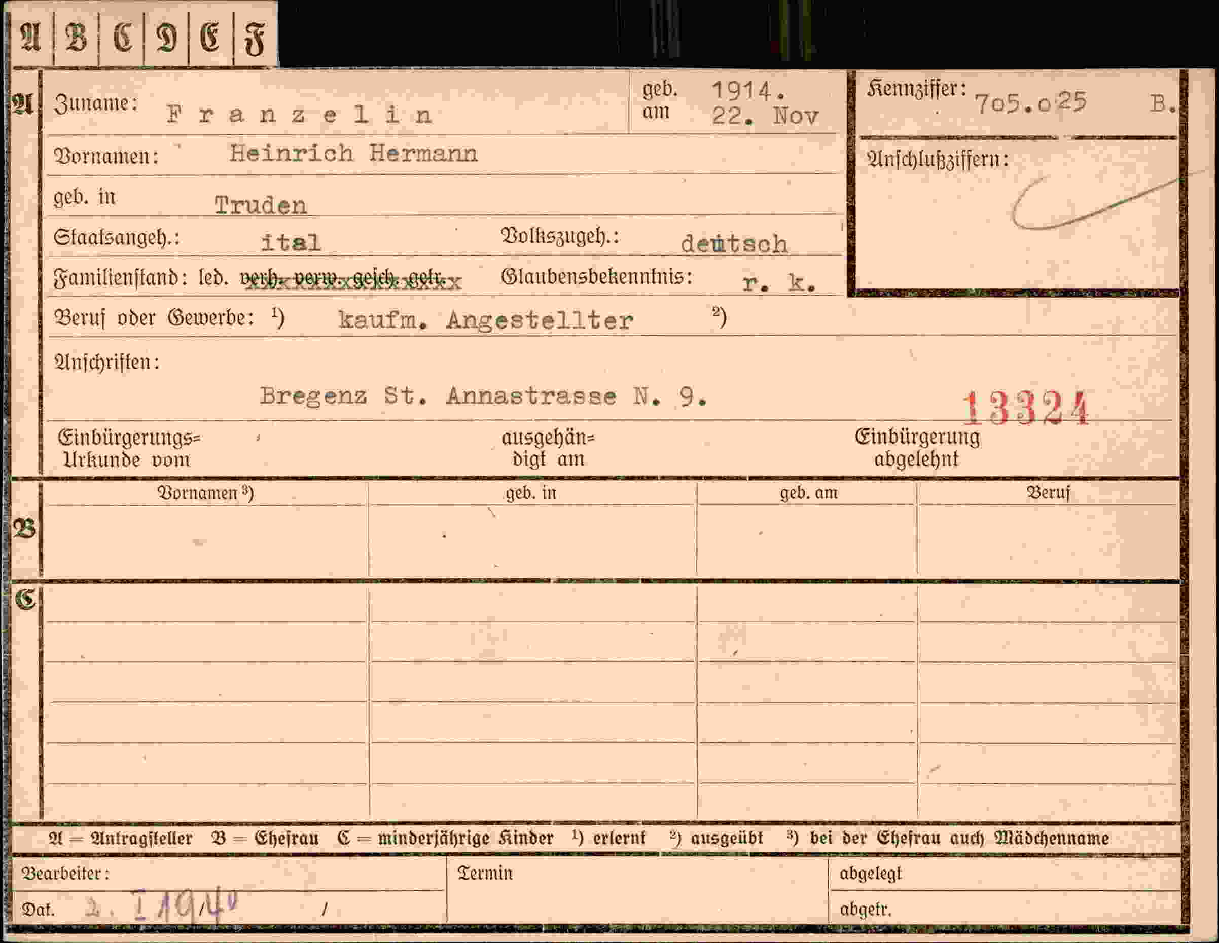 Dokument für Heinrich Hermann Franzelin