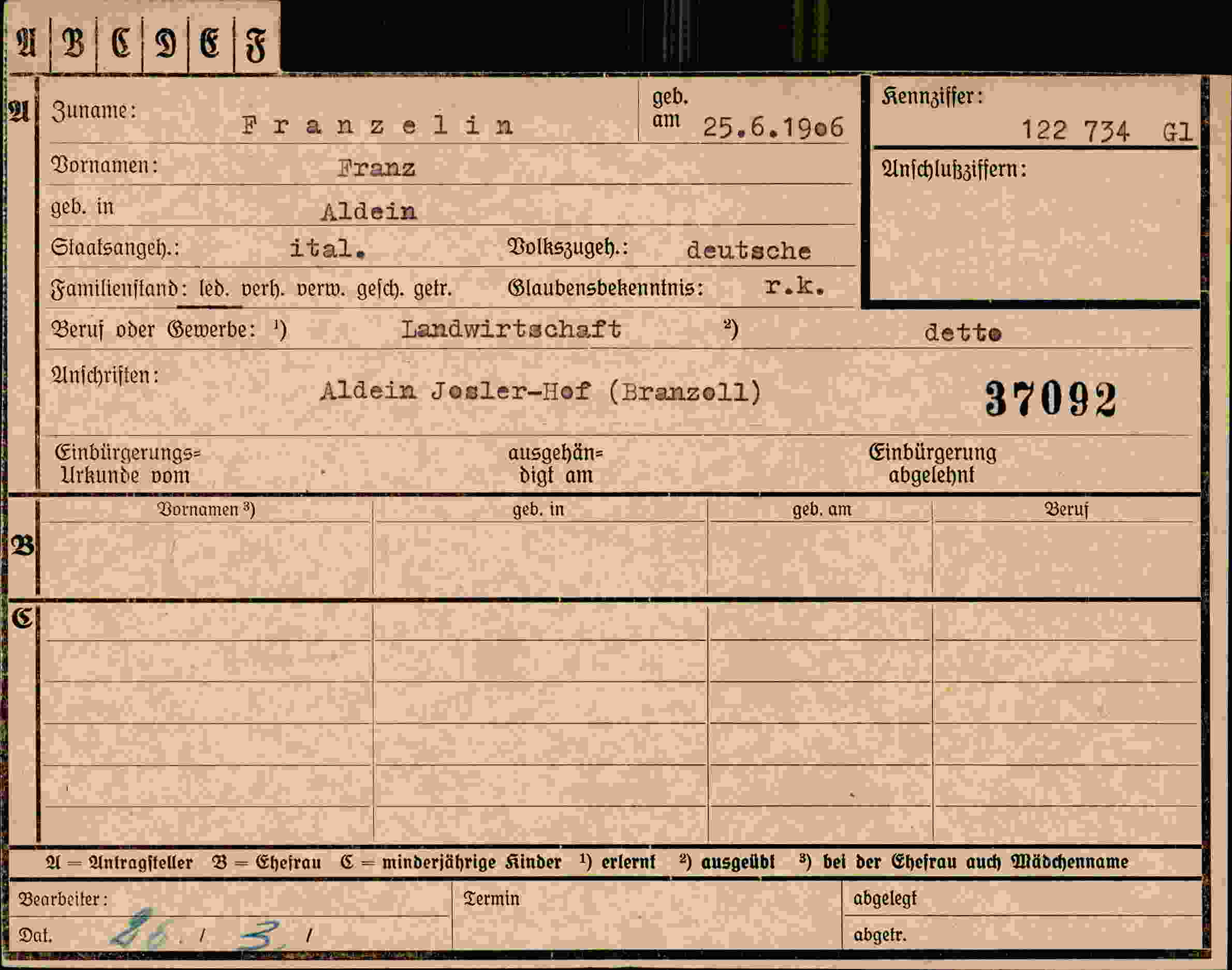 Dokument für Franz Franzelin