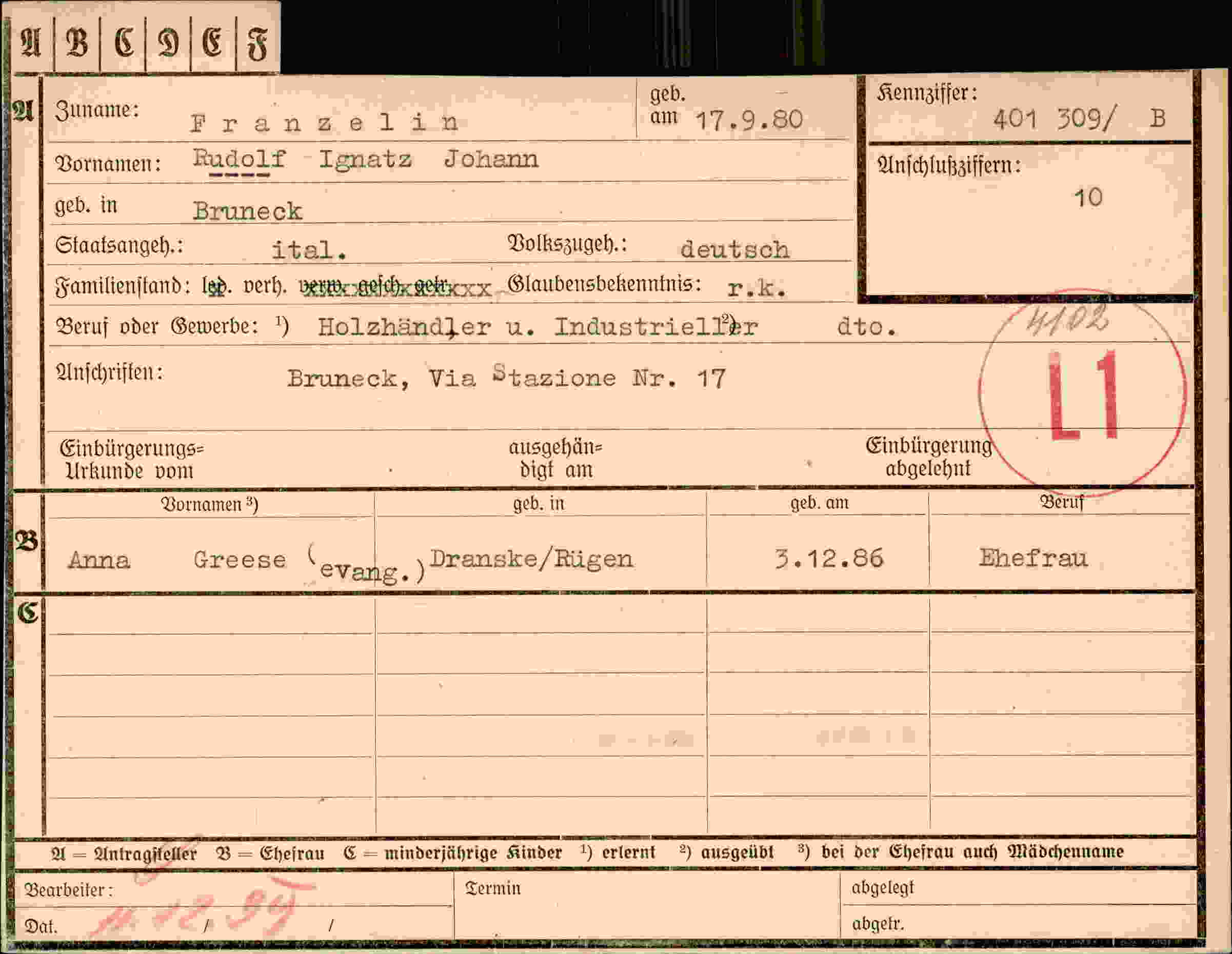 Vorderseite des Dokuments
