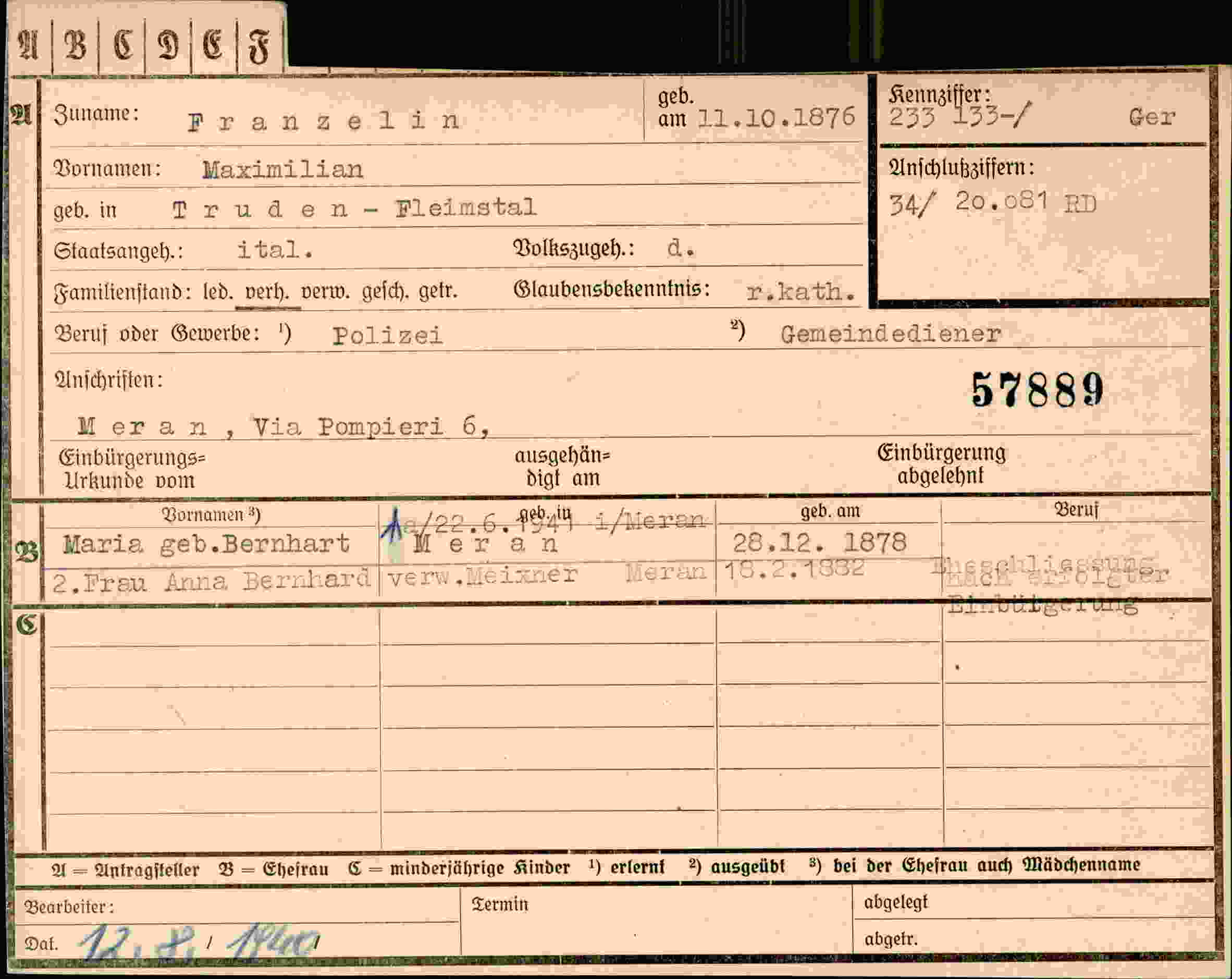 Dokument für Maximilian Franzelin