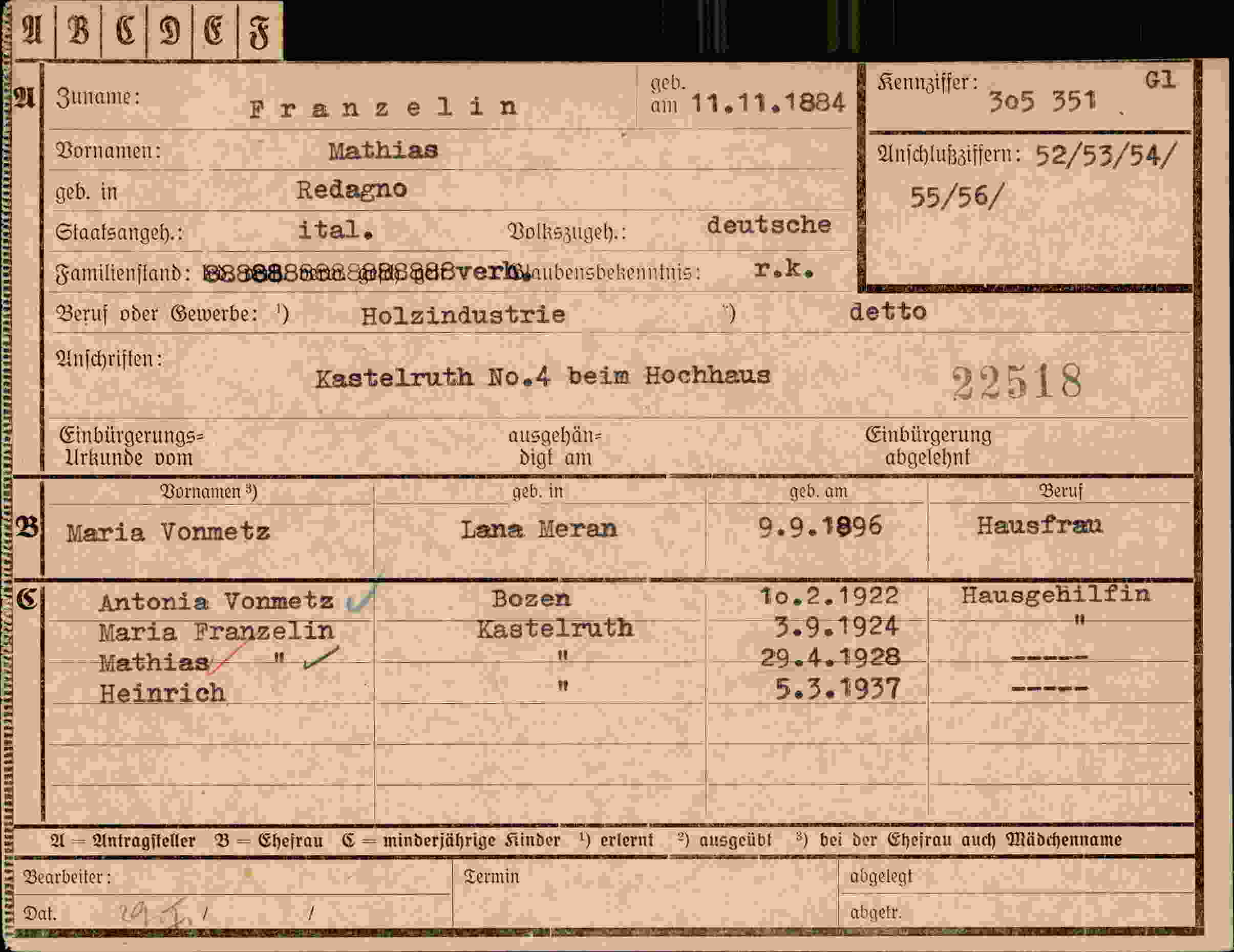 Dokument für Mathias Franzelin