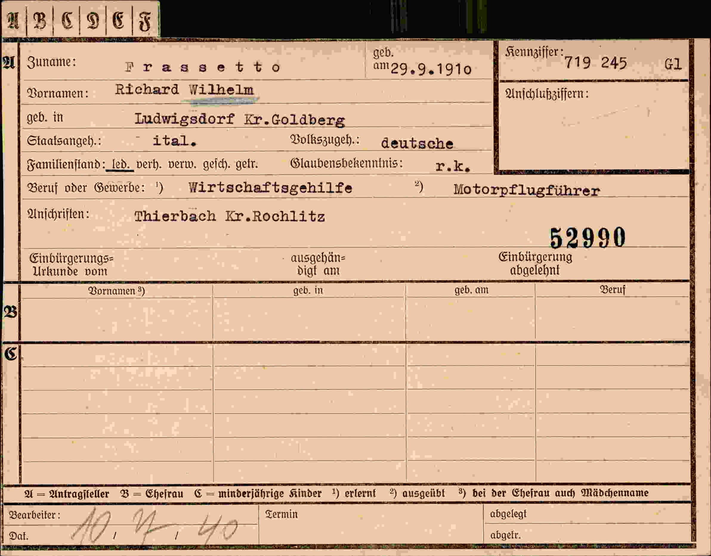Dokument für Richard Wilhelm Frassetto