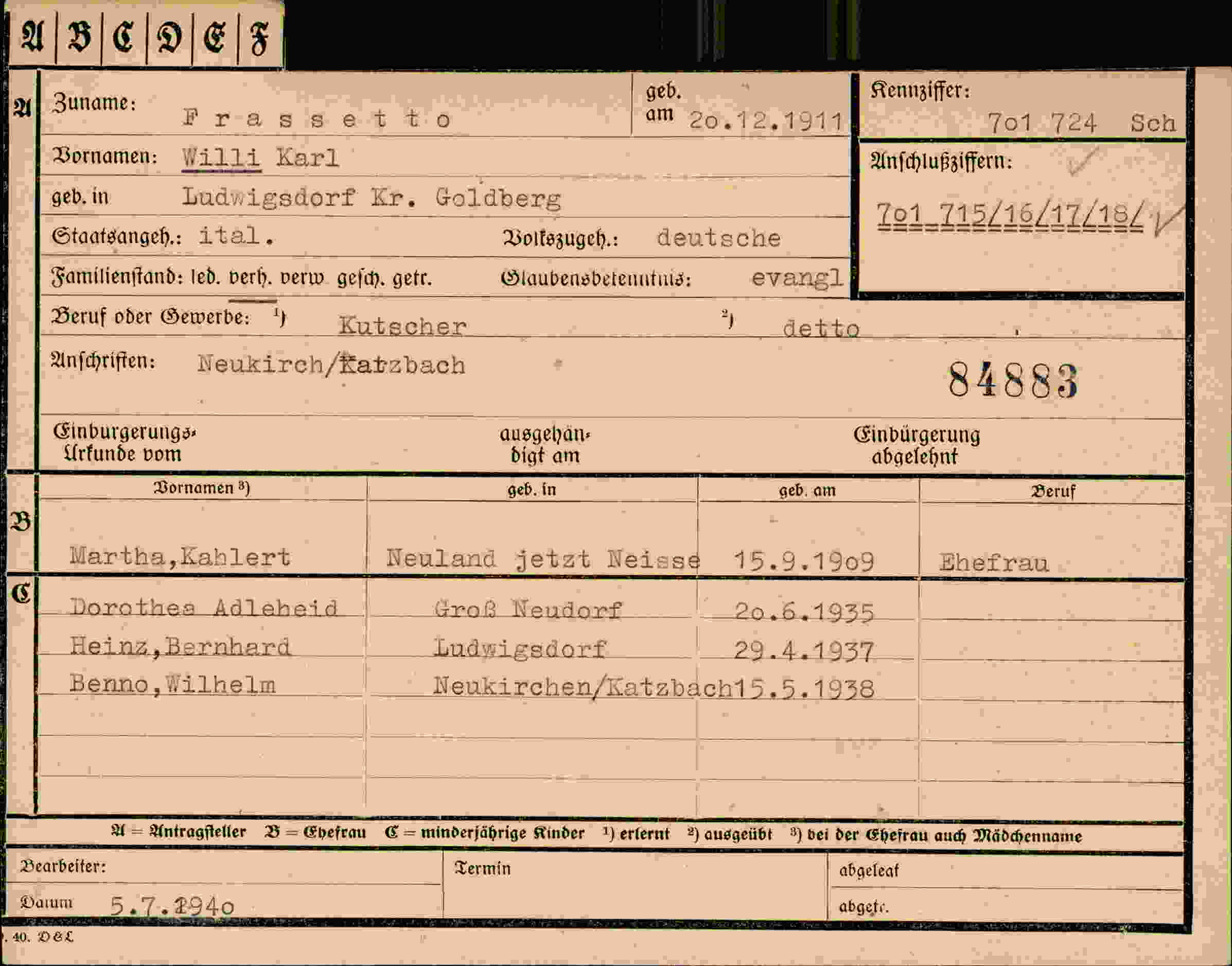 Dokument für Karl Frassetto