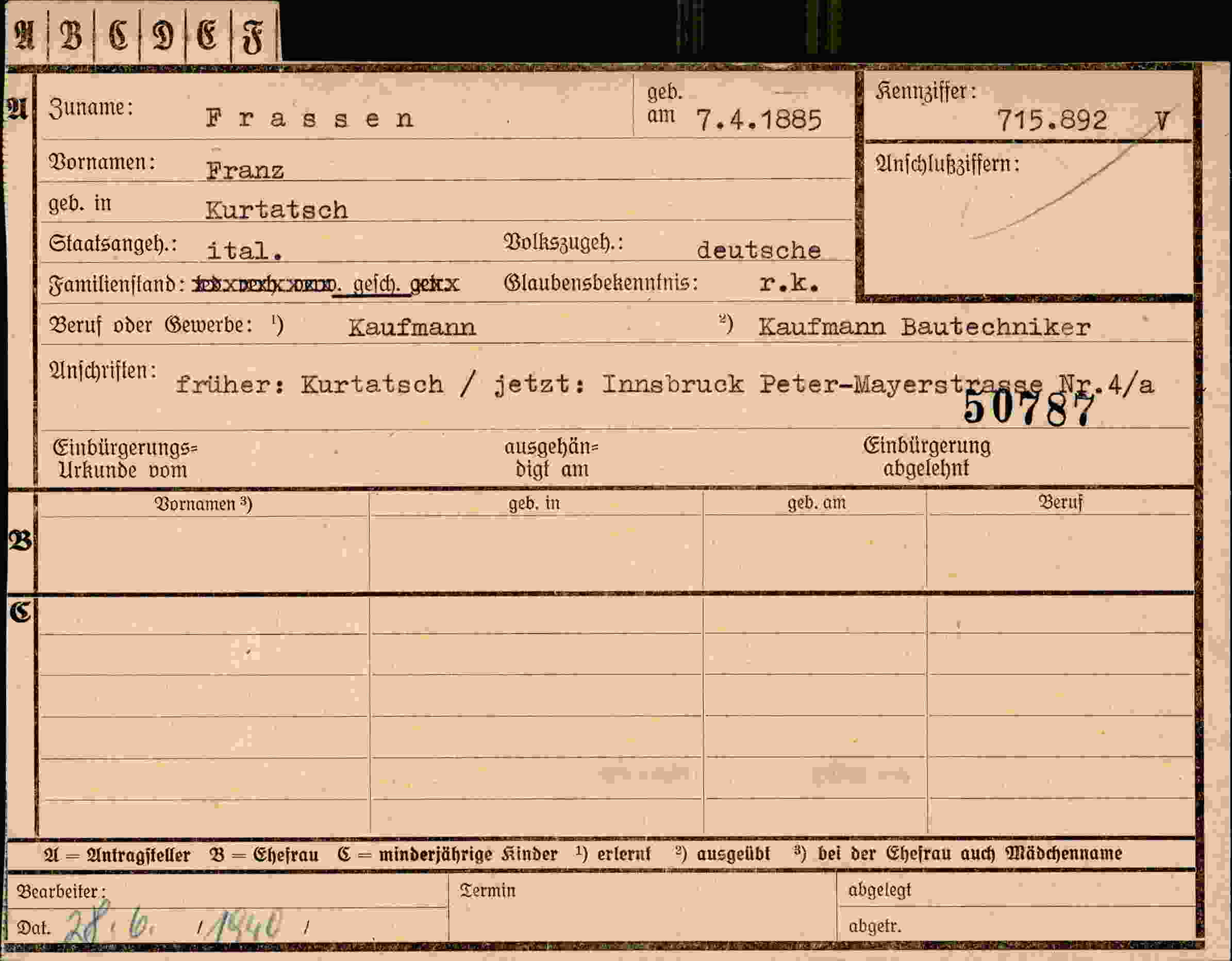 Vorderseite des Dokuments