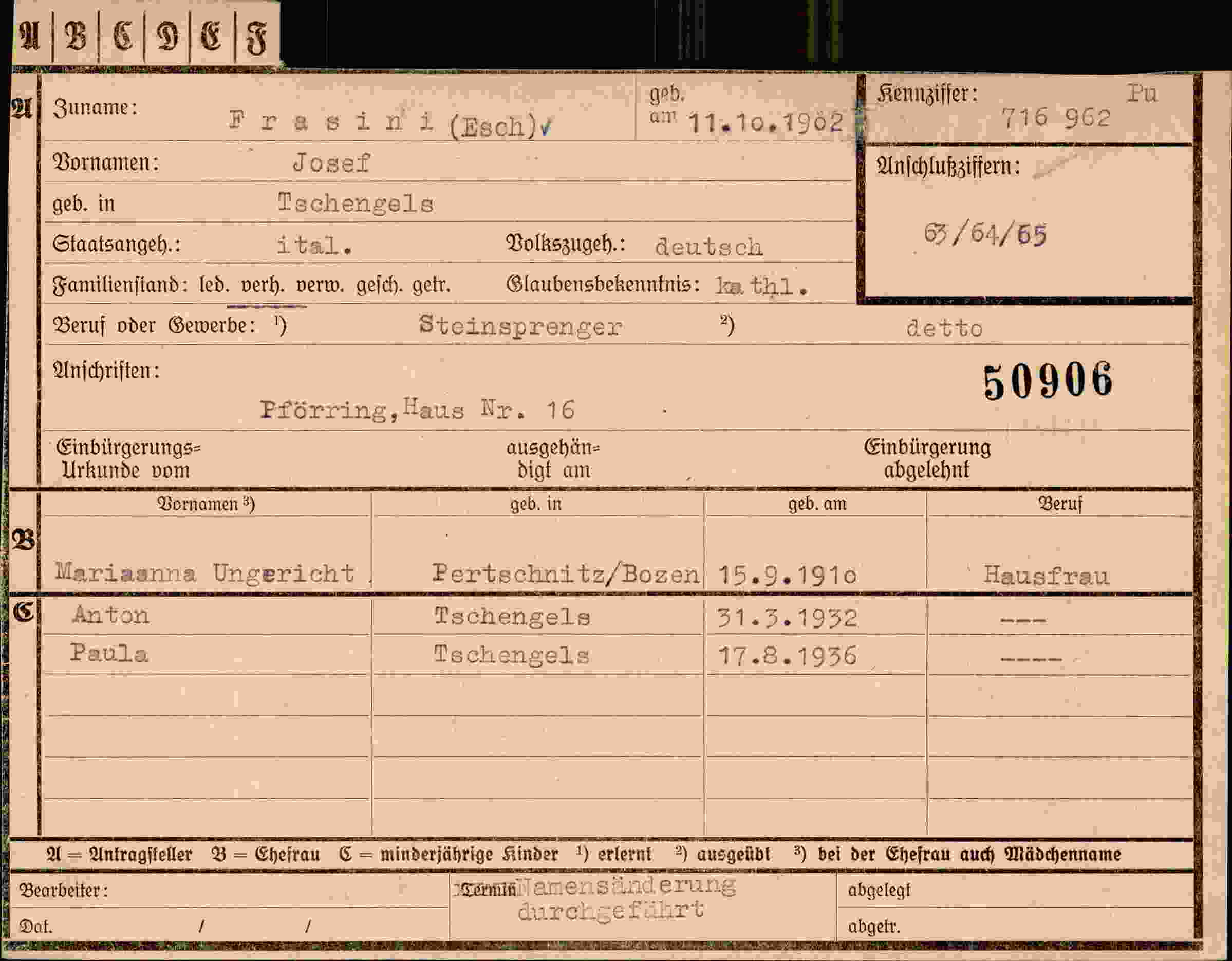Vorderseite des Dokuments