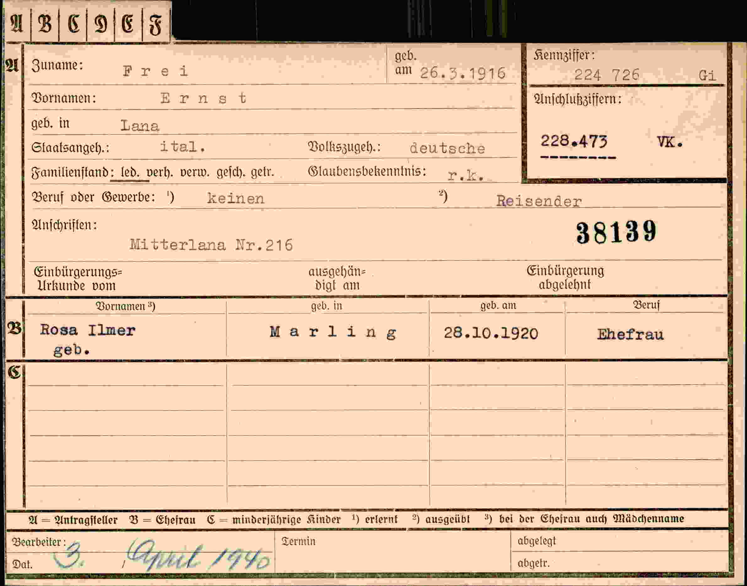 Dokument für Ernst Fre