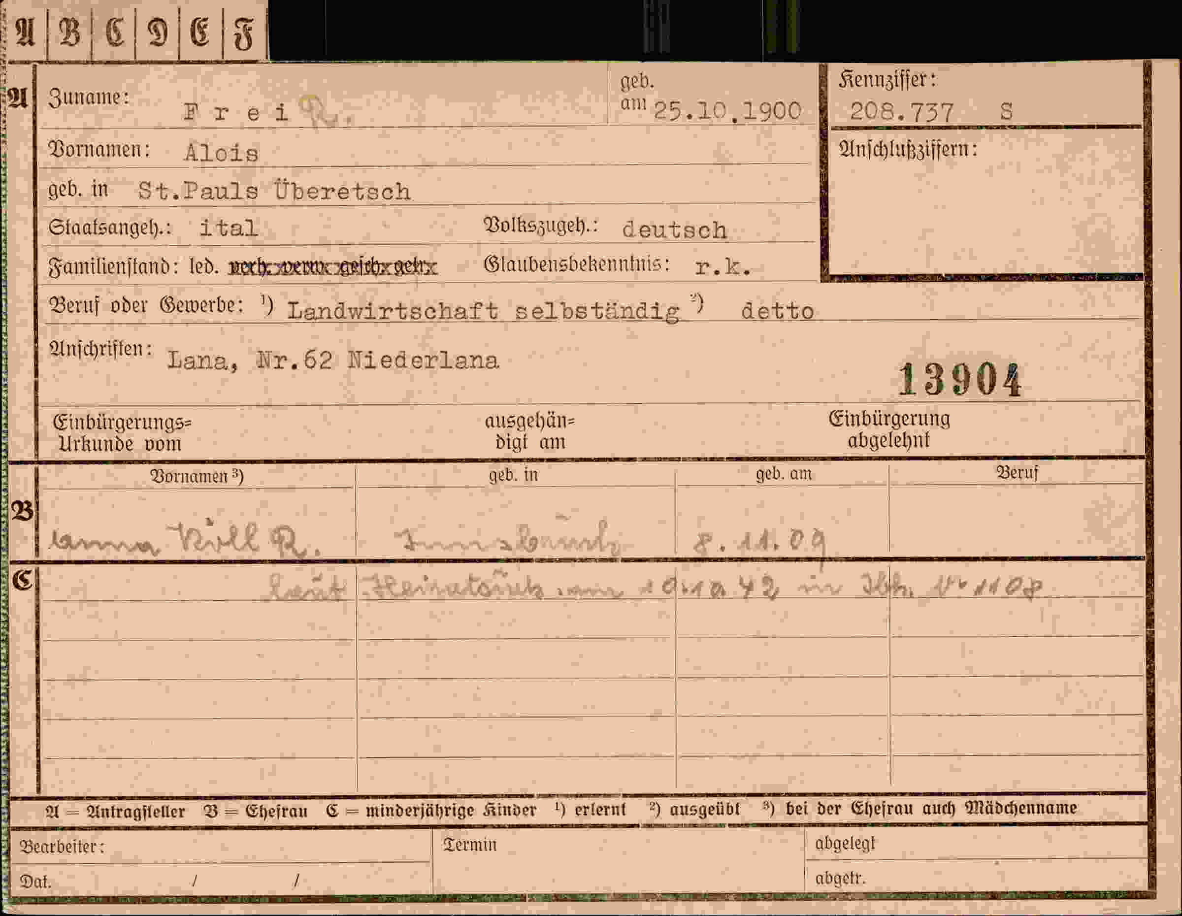 Vorderseite des Dokuments