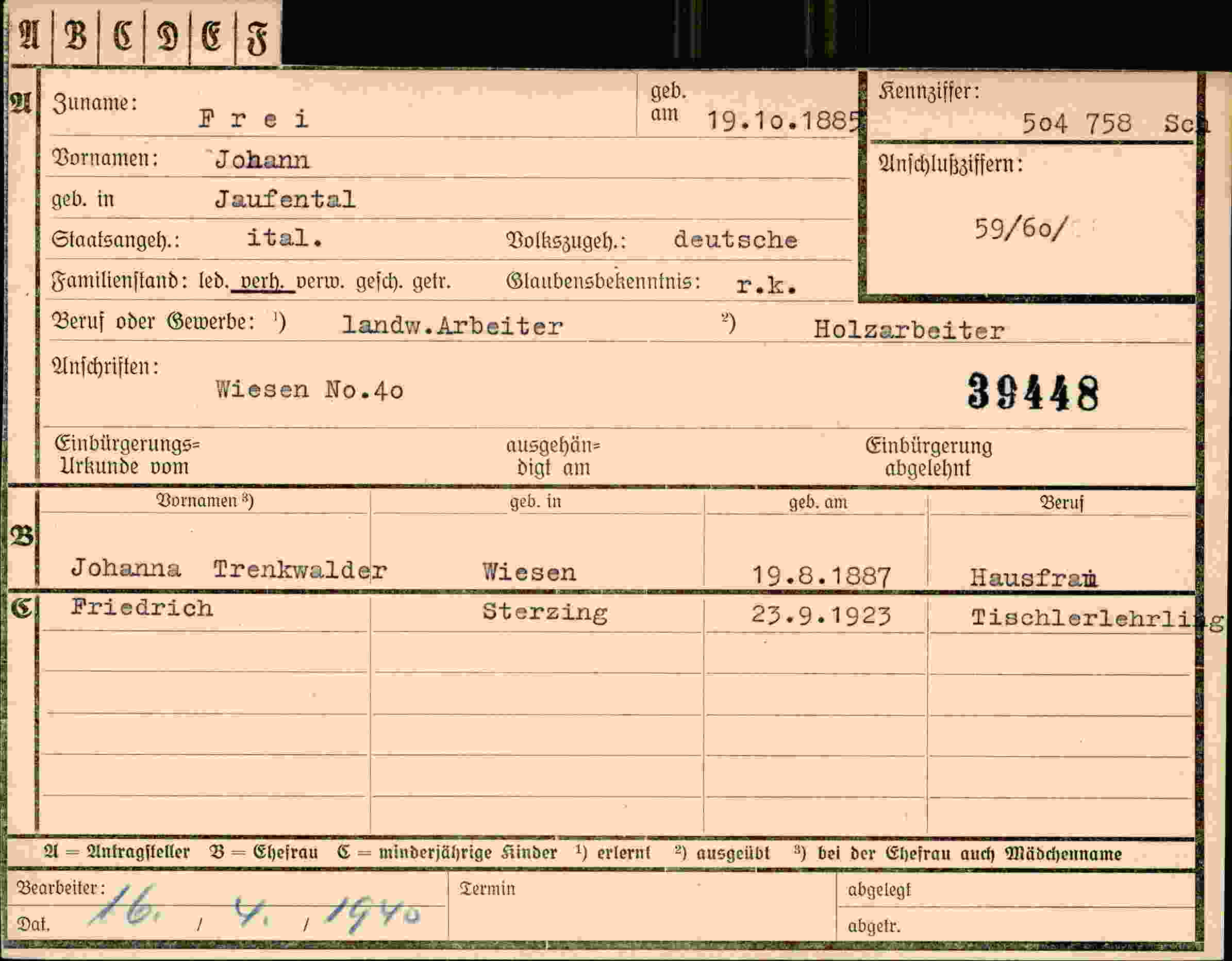 Dokument für Johann Frei
