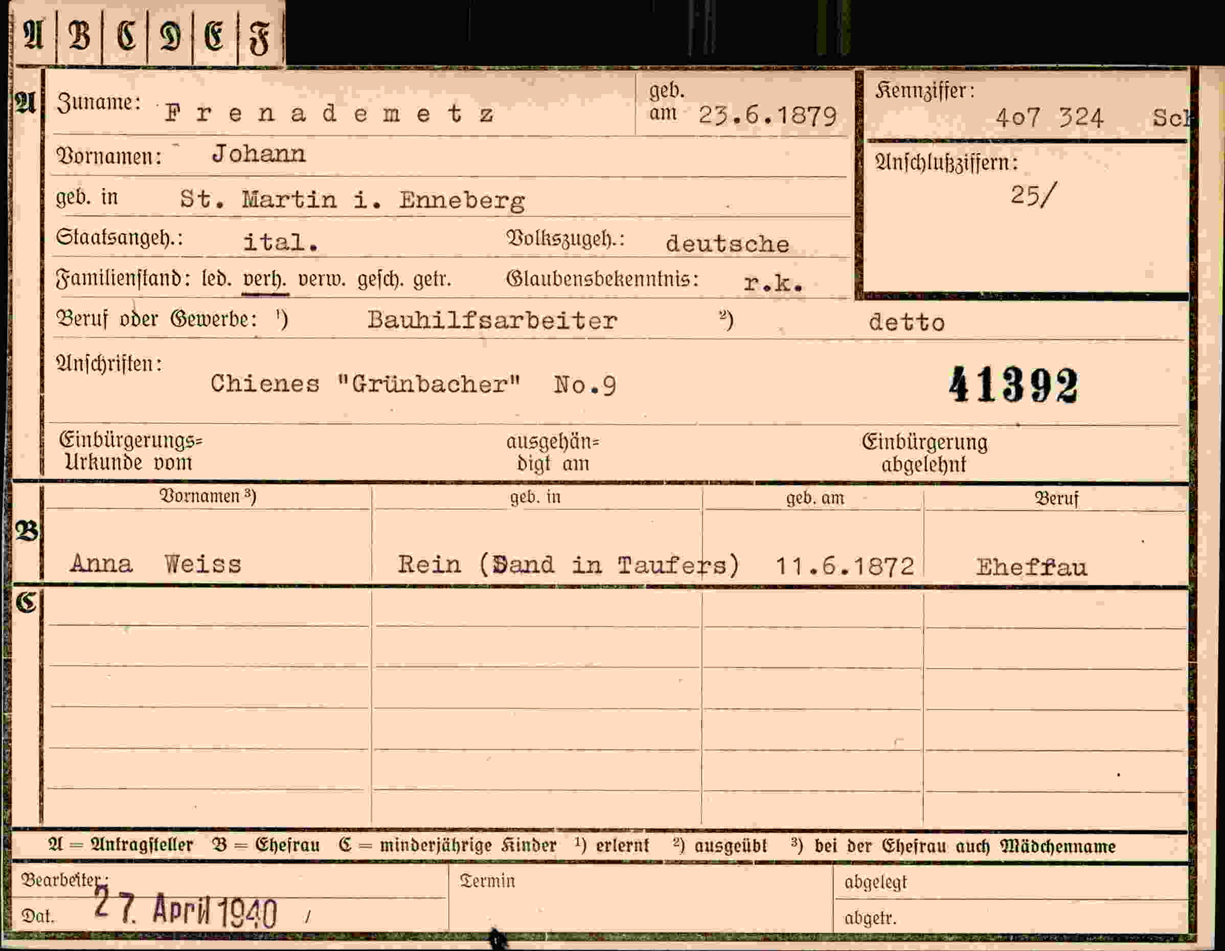 Vorderseite des Dokuments