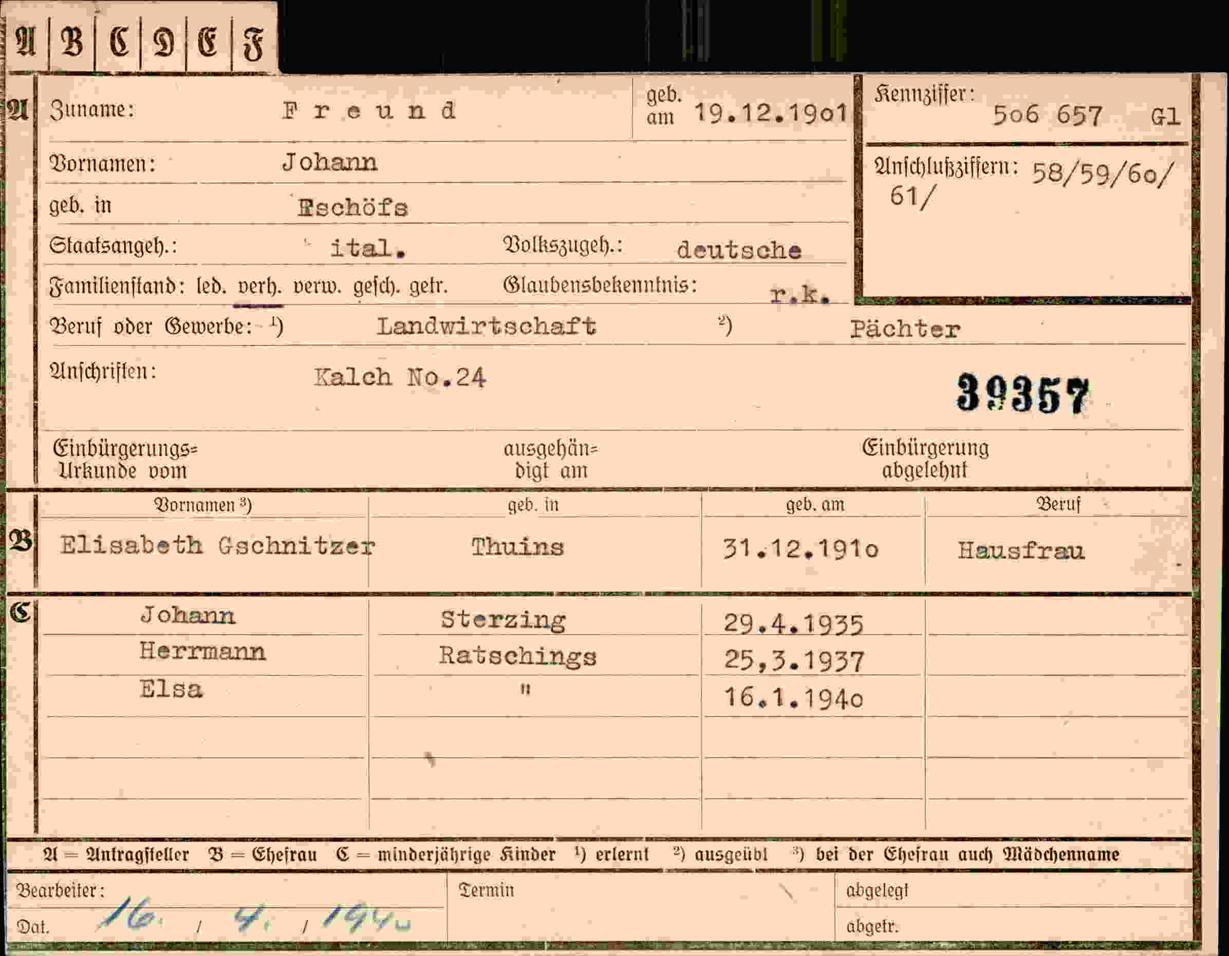 Vorderseite des Dokuments