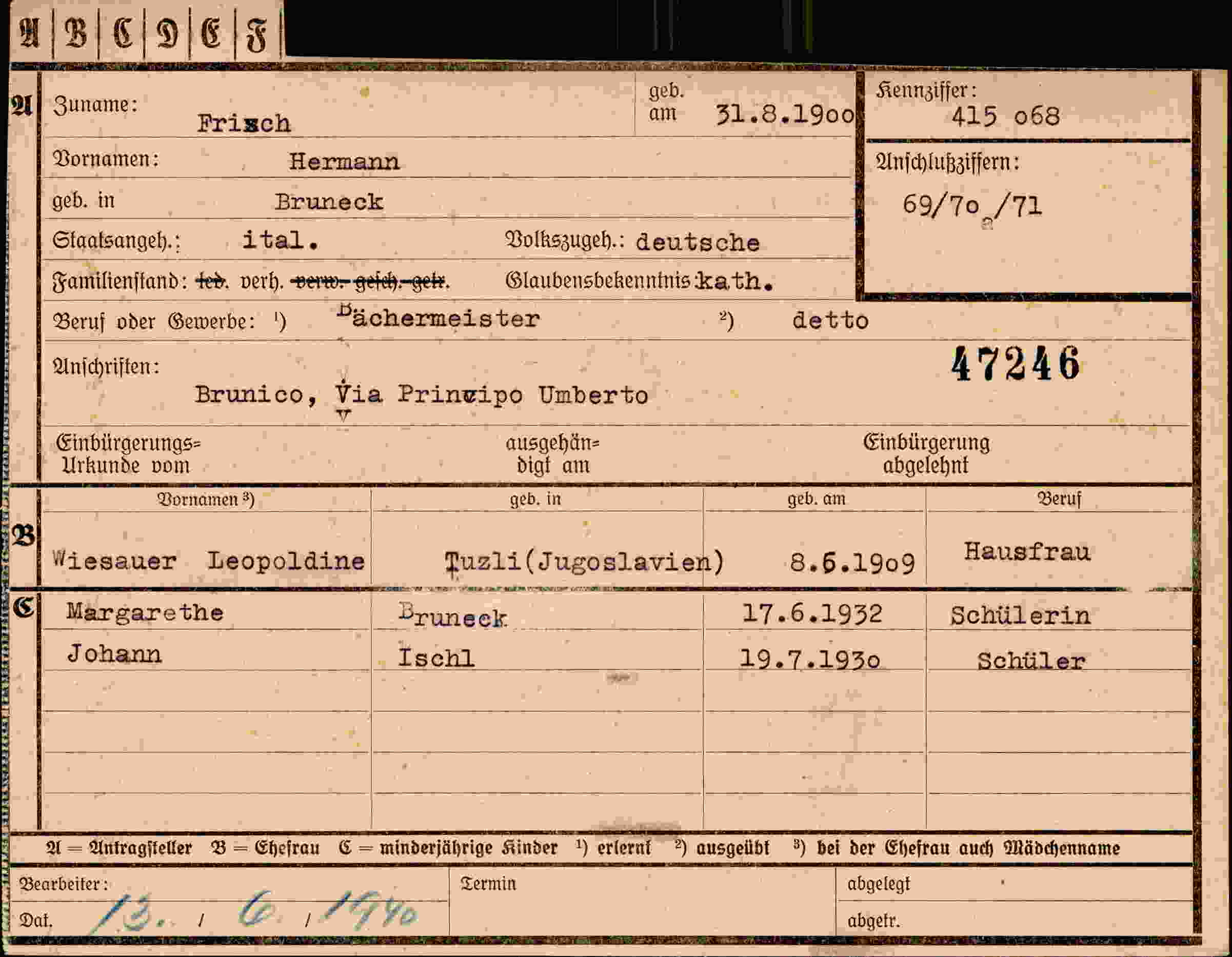 Dokument für Hermann Frisch