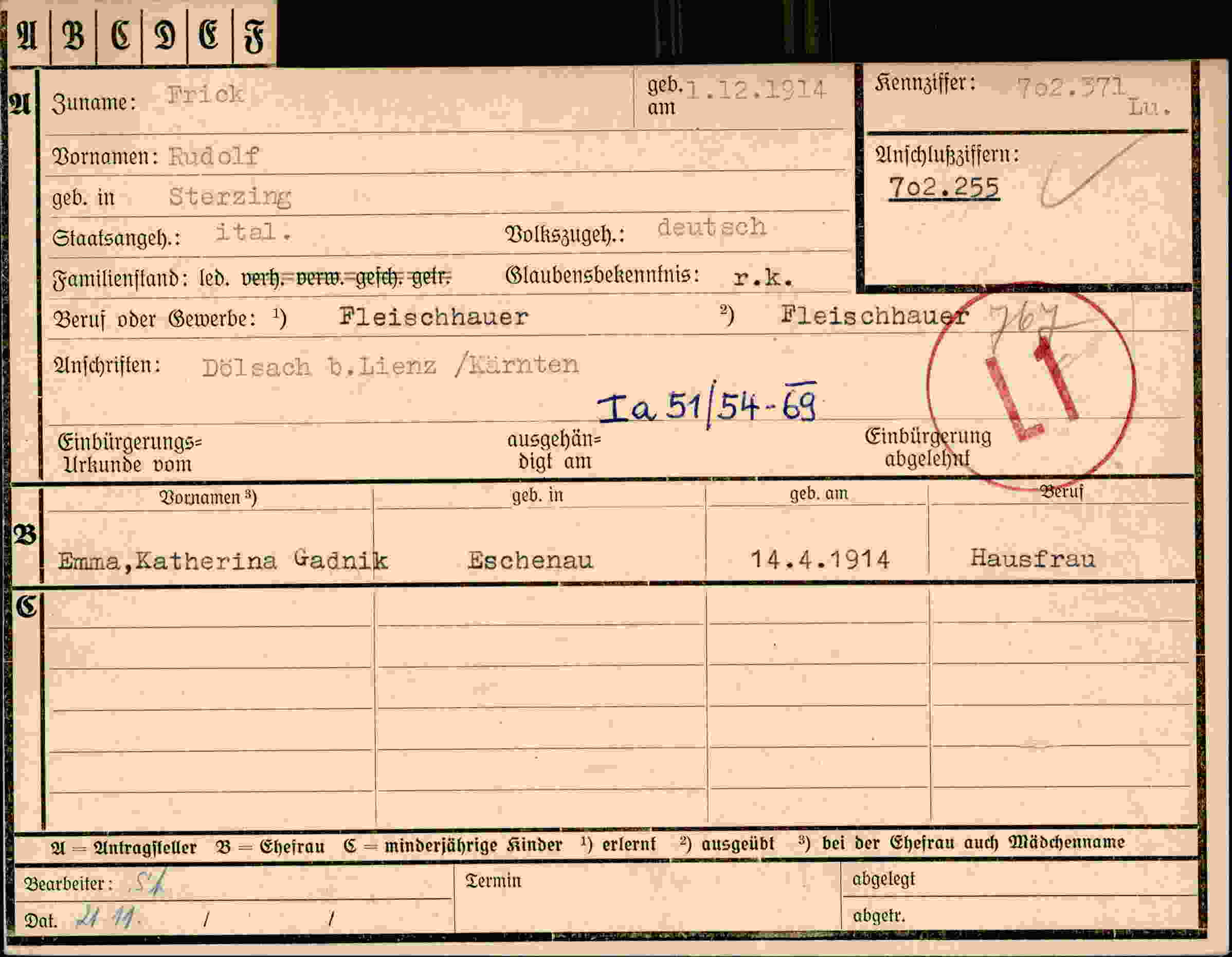 Dokument für Rudolf Frick
