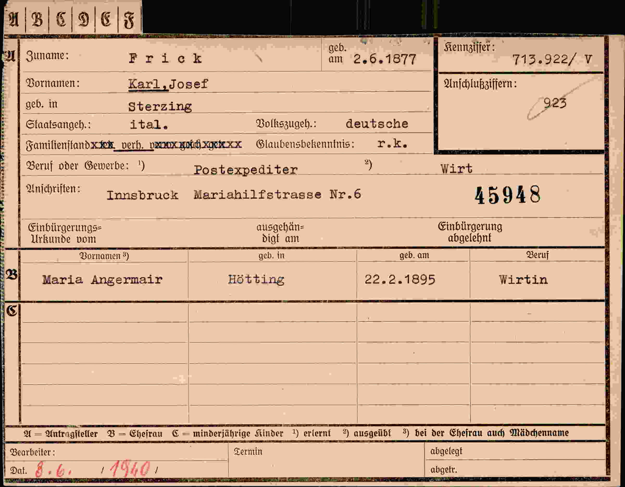 Dokument für Karl Josef Frick