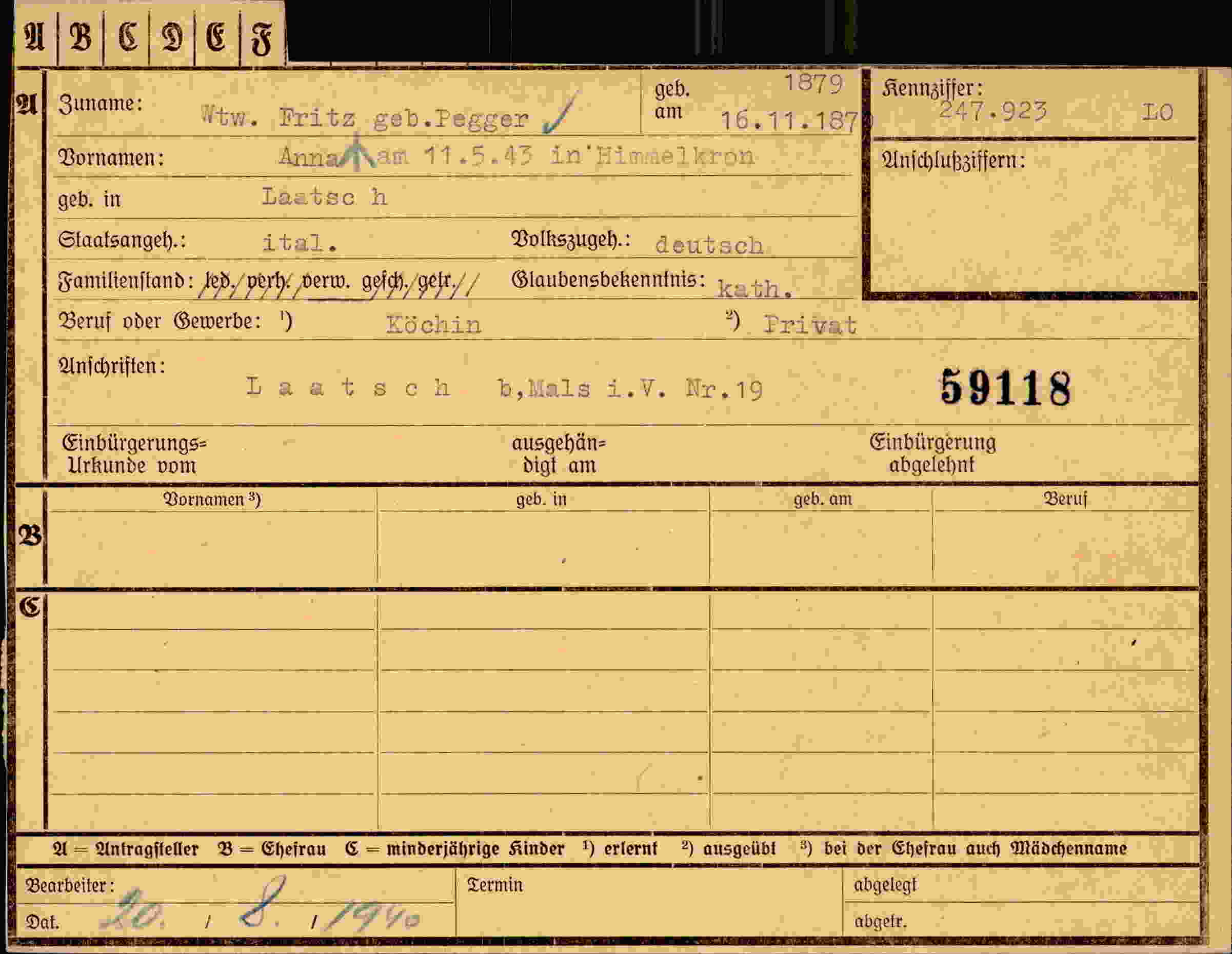 Vorderseite des Dokuments
