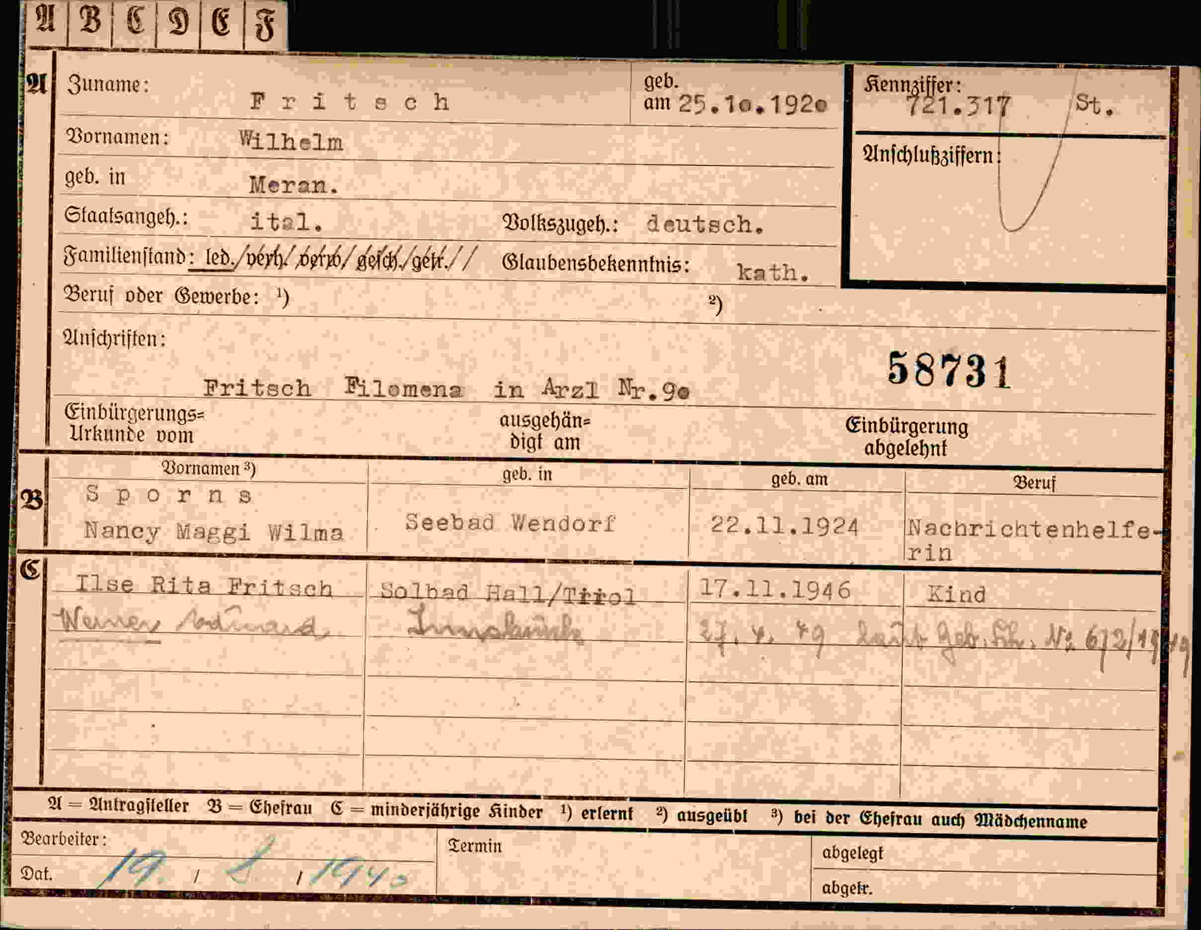 Dokument für Wilhelm Fritsch