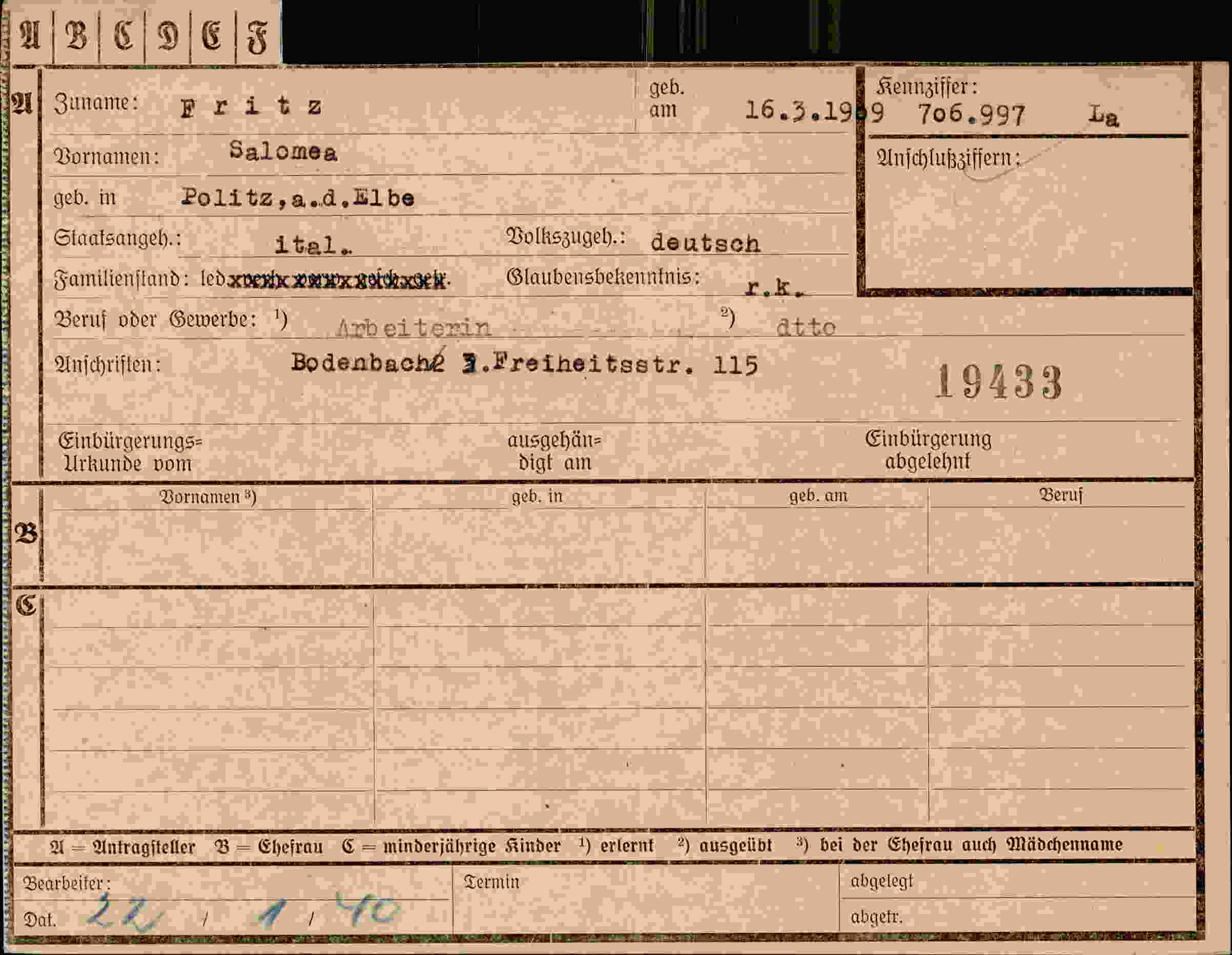 Vorderseite des Dokuments