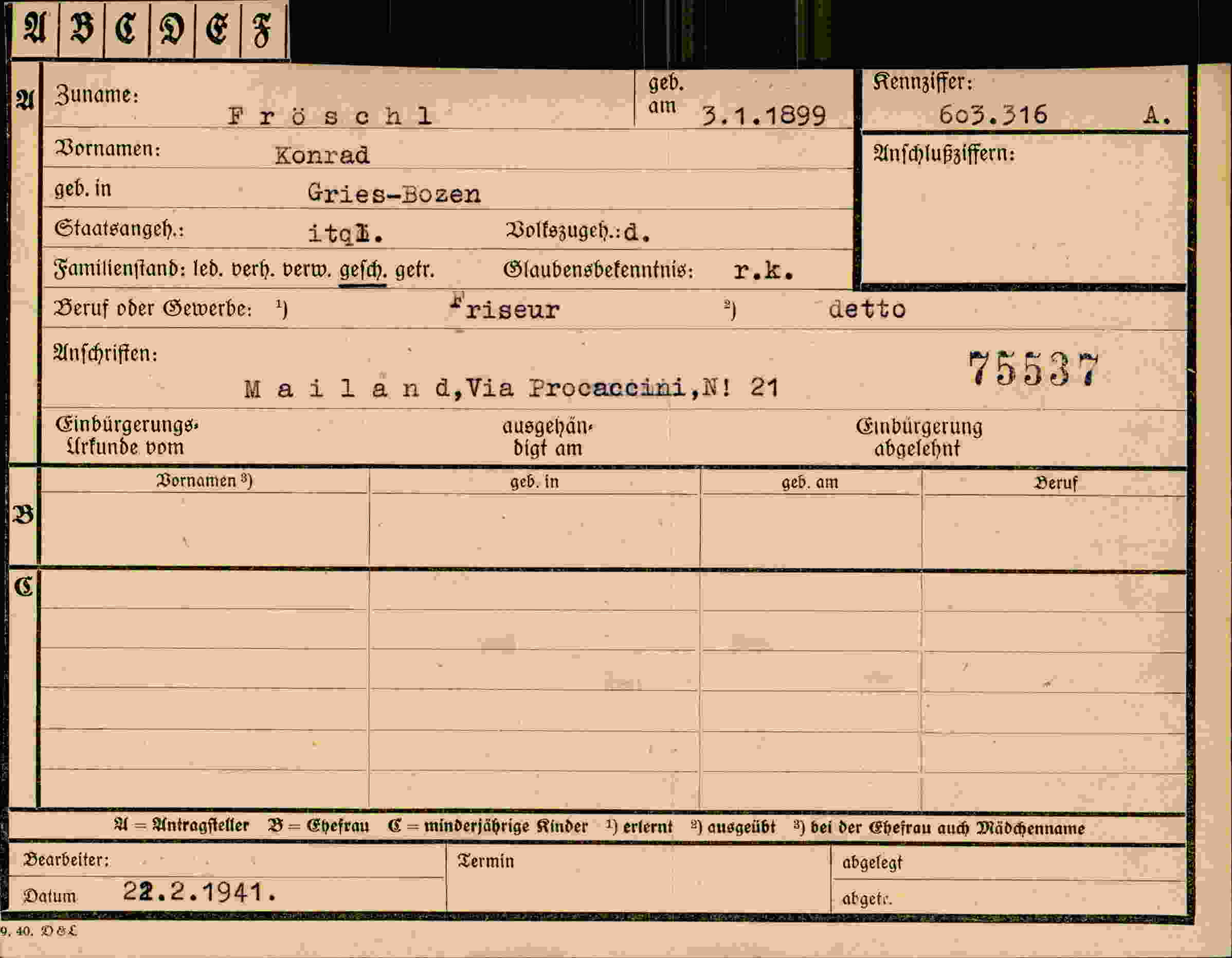 Dokument für Konrad Fröschl