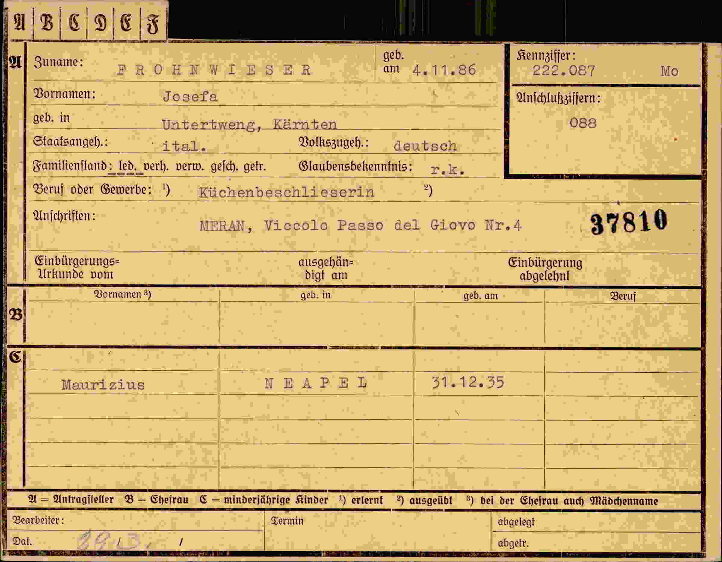 Dokument für Josefa Frohnnieser