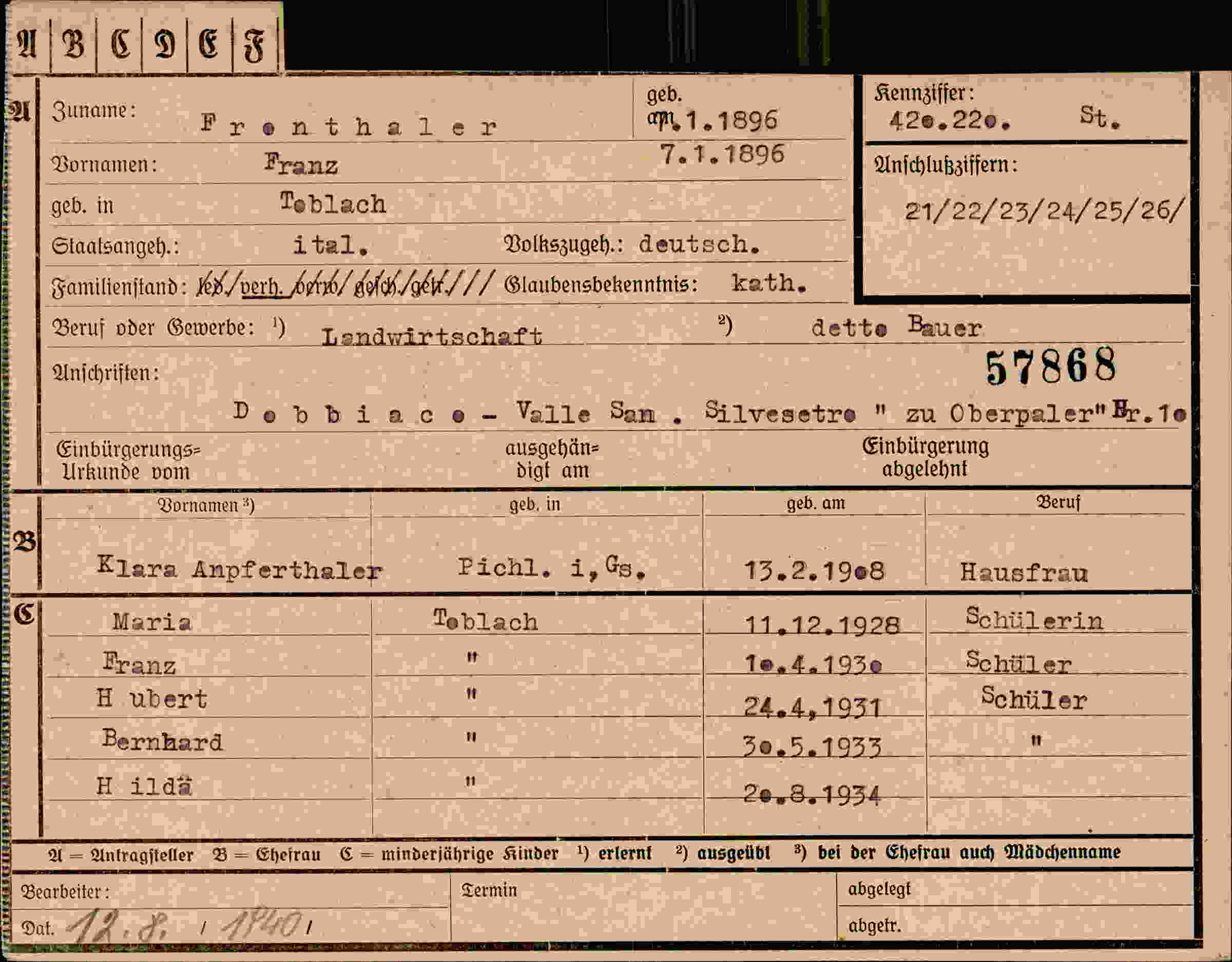 Dokument für Franz Fronthaler