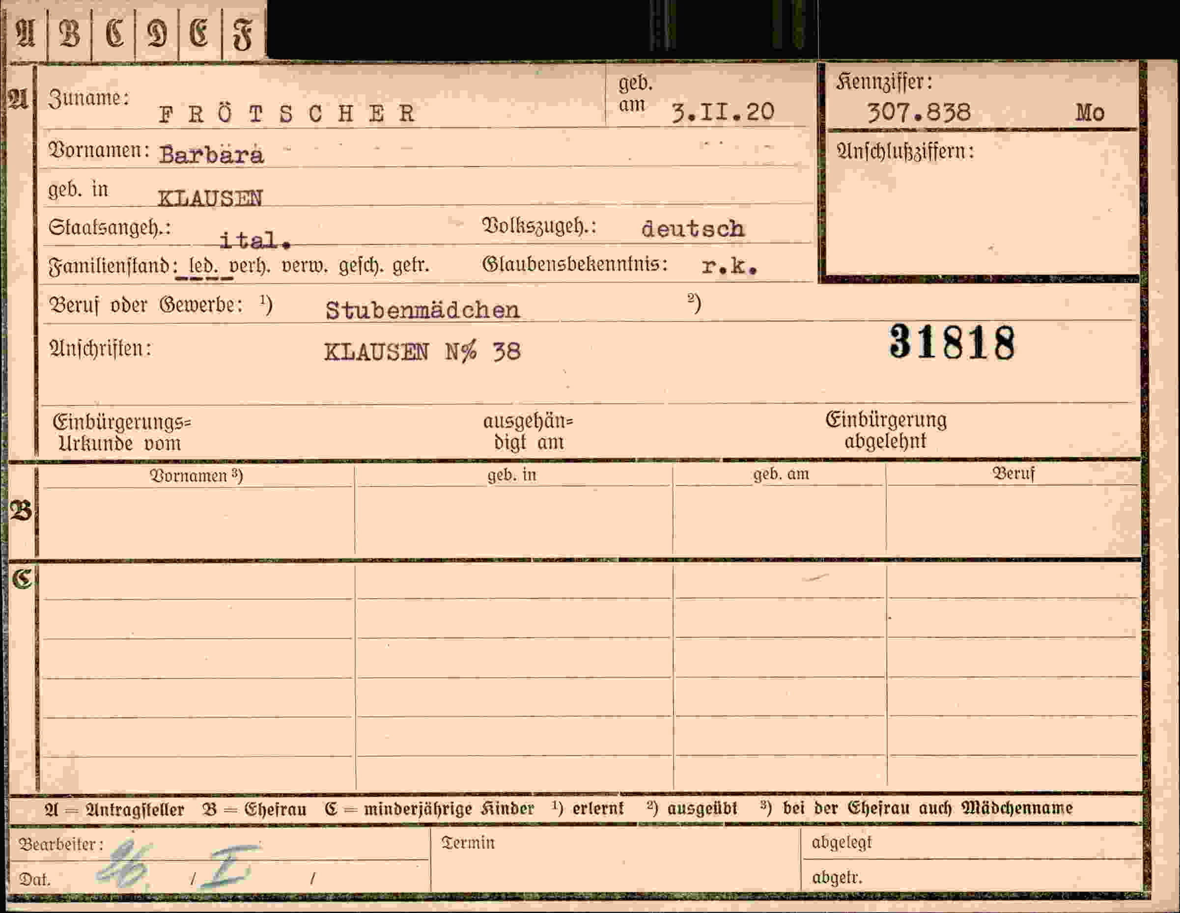 Vorderseite des Dokuments