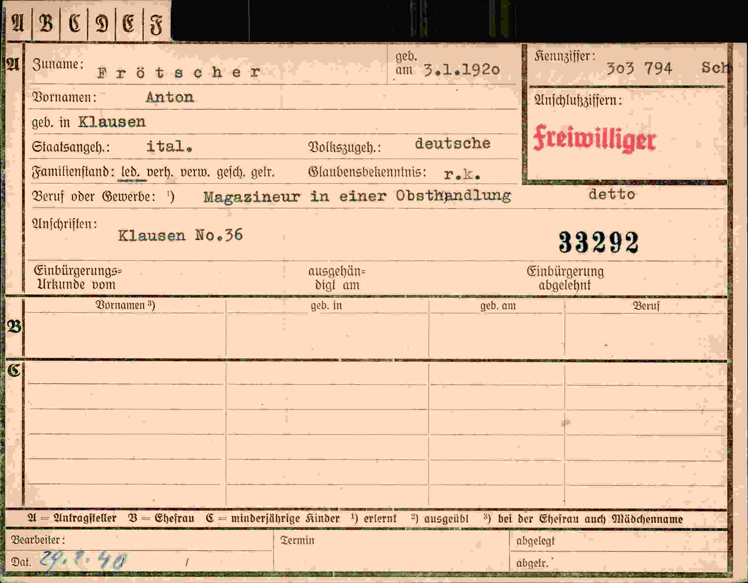 Vorderseite des Dokuments