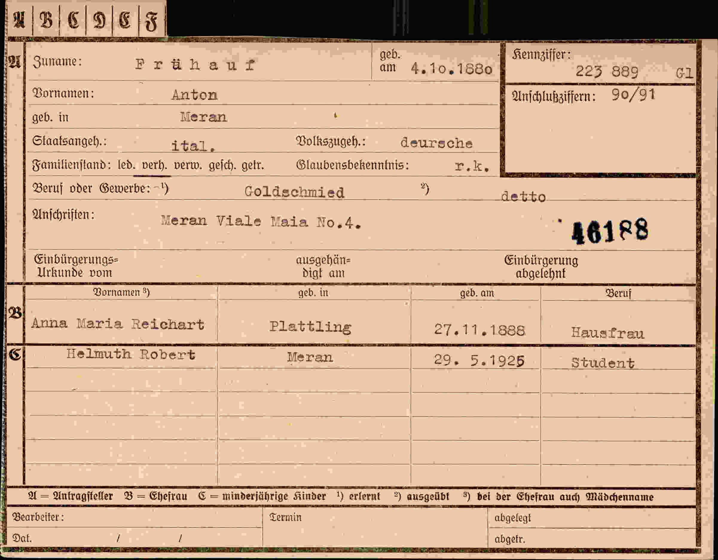 Dokument für Anton Frühauf
