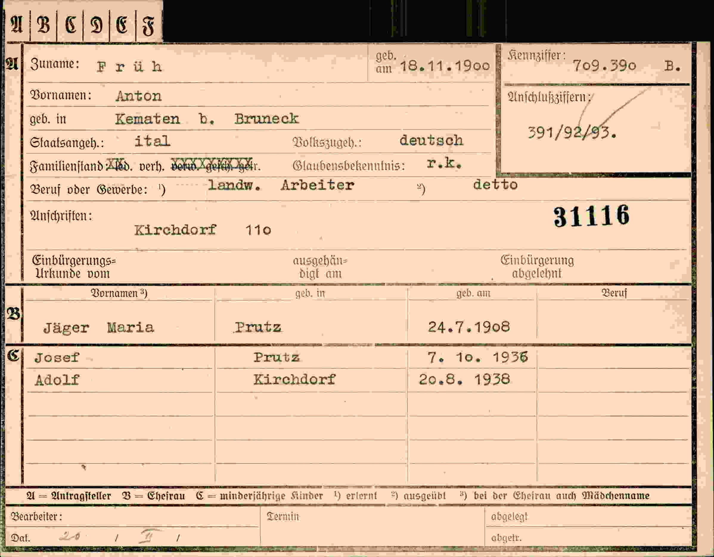 Dokument für Anton Früh