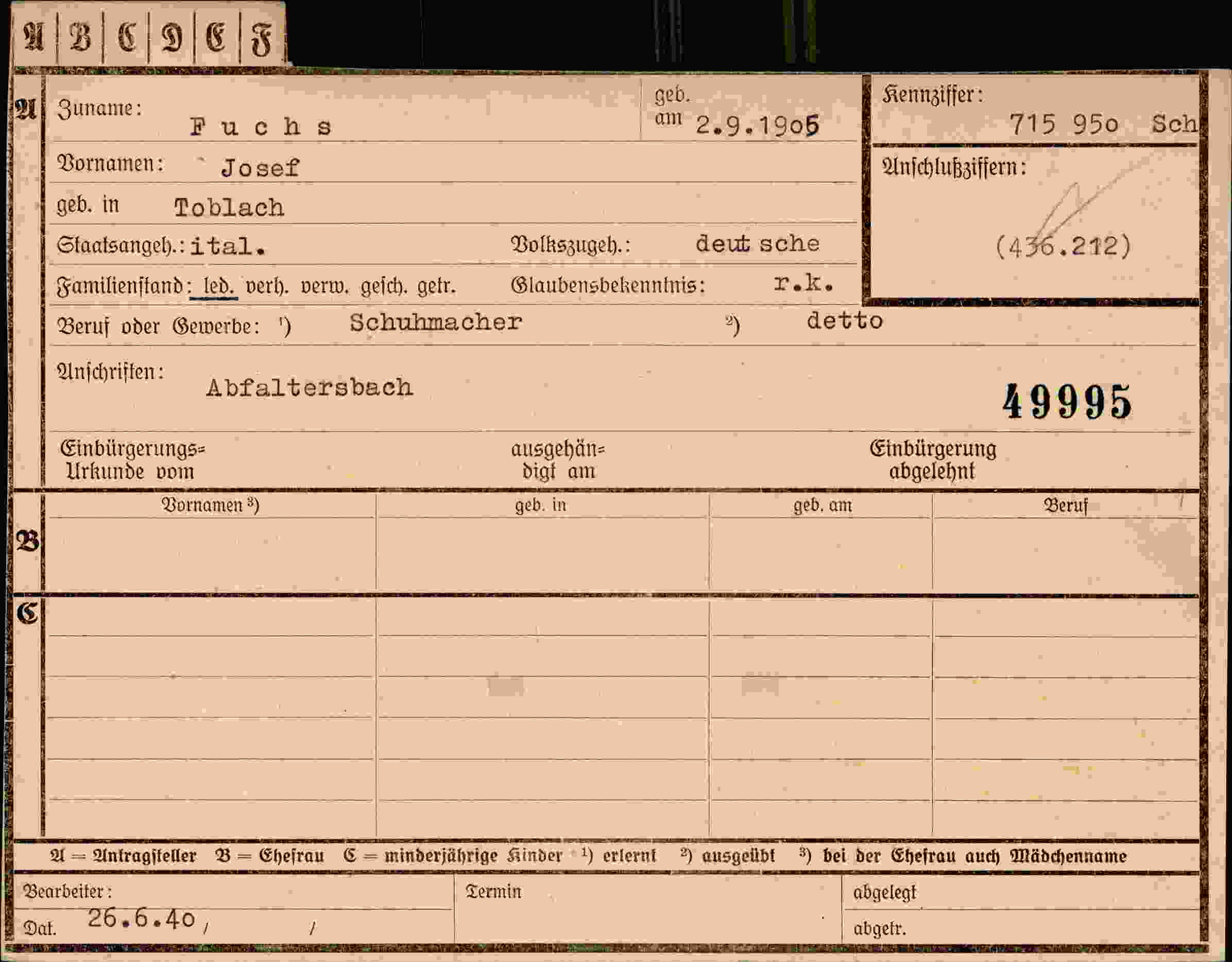 Dokument für Josef Fuchs