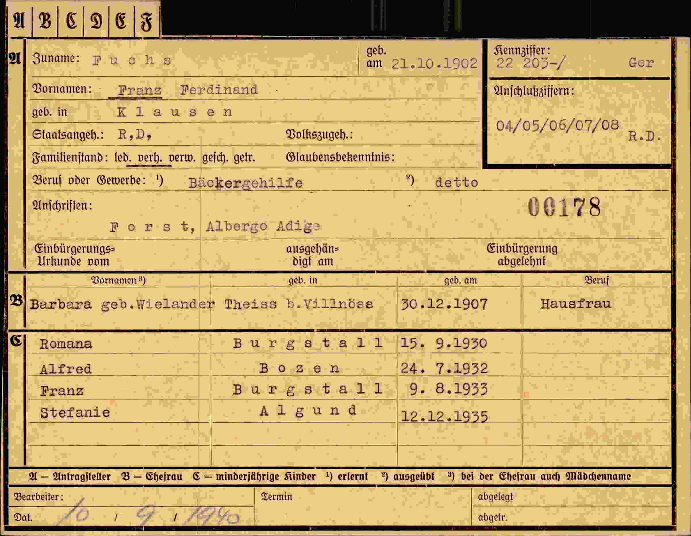 Dokument für Franz Ferdinand Fuchs