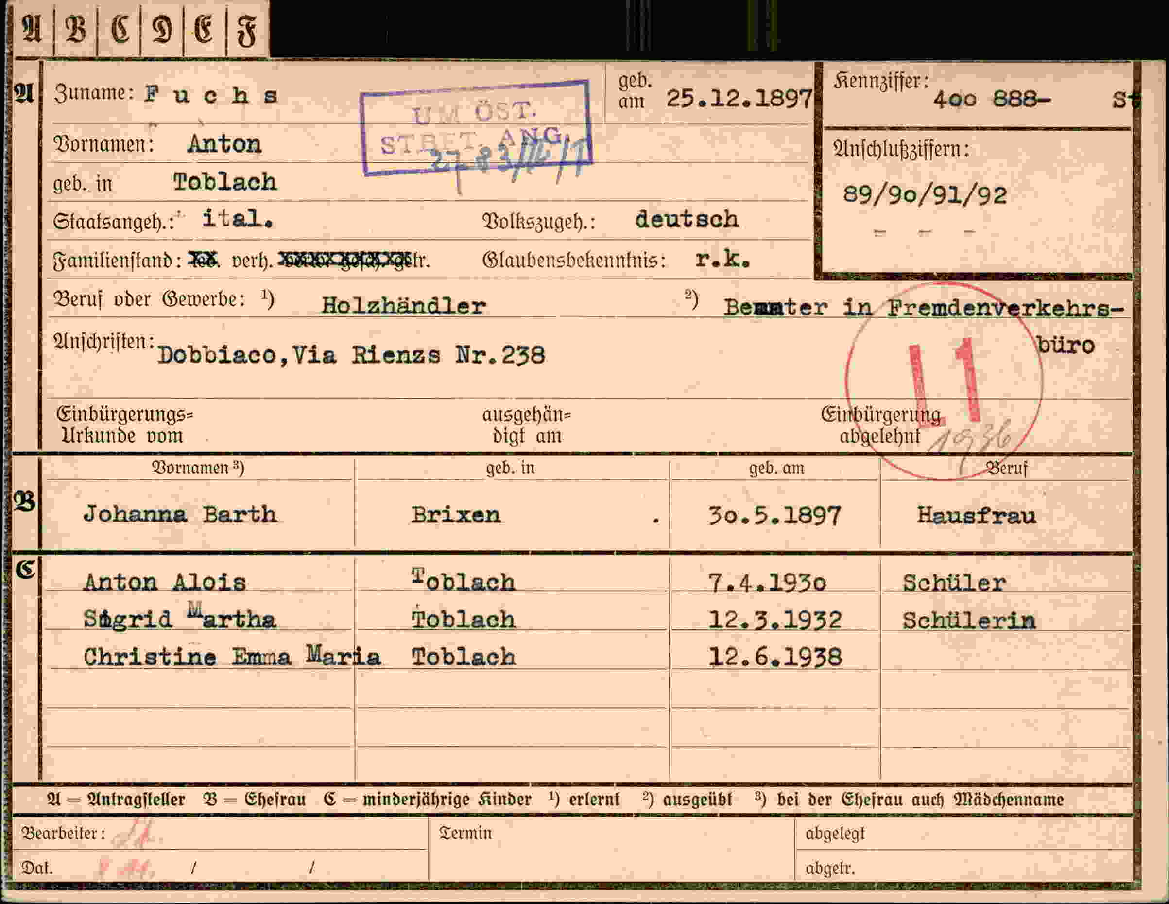 Vorderseite des Dokuments